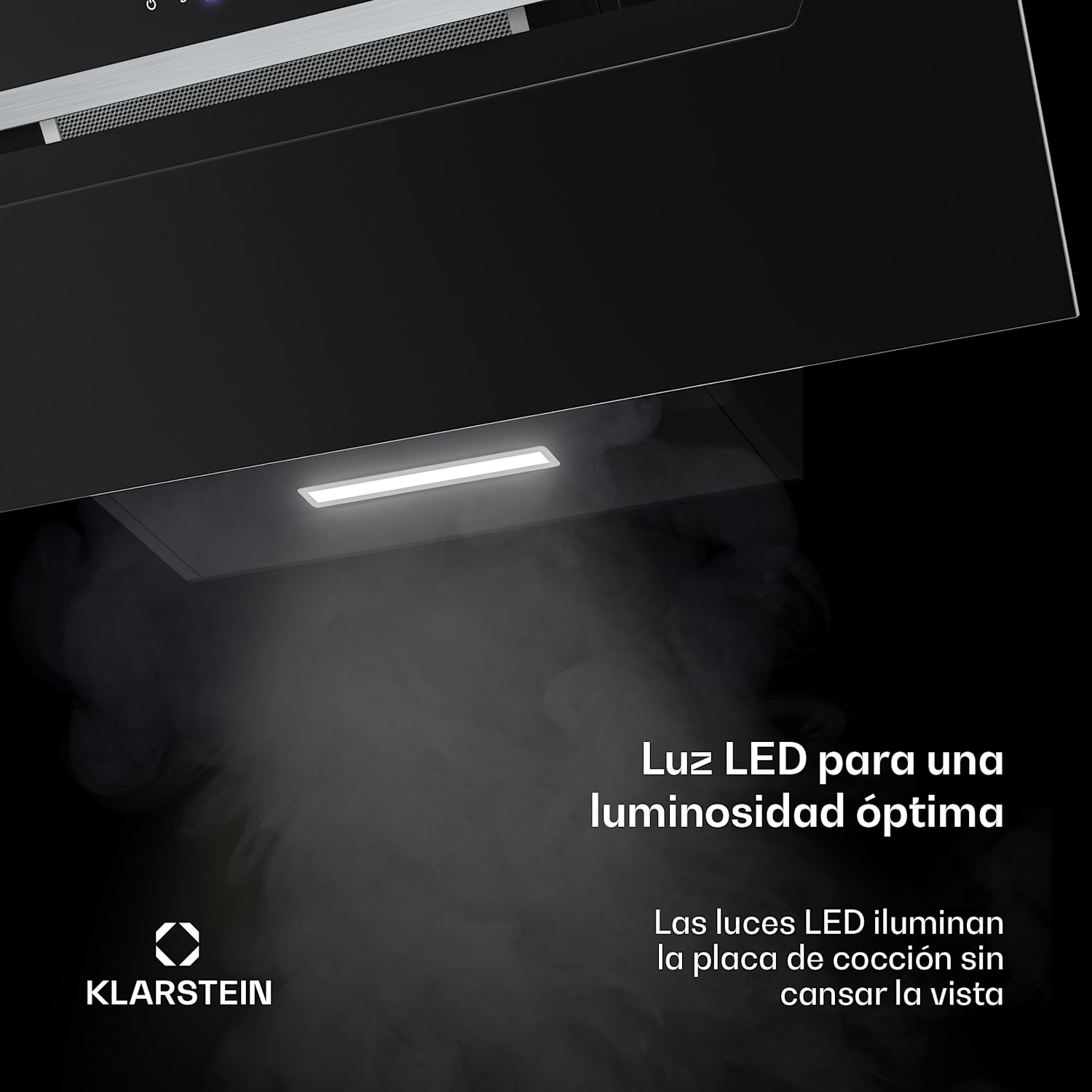 Campana BigBite sin cabeza | Modo extracción y recirculación | Vidrio templado | 417 m³/h | 90 cm 90 cm | Negro