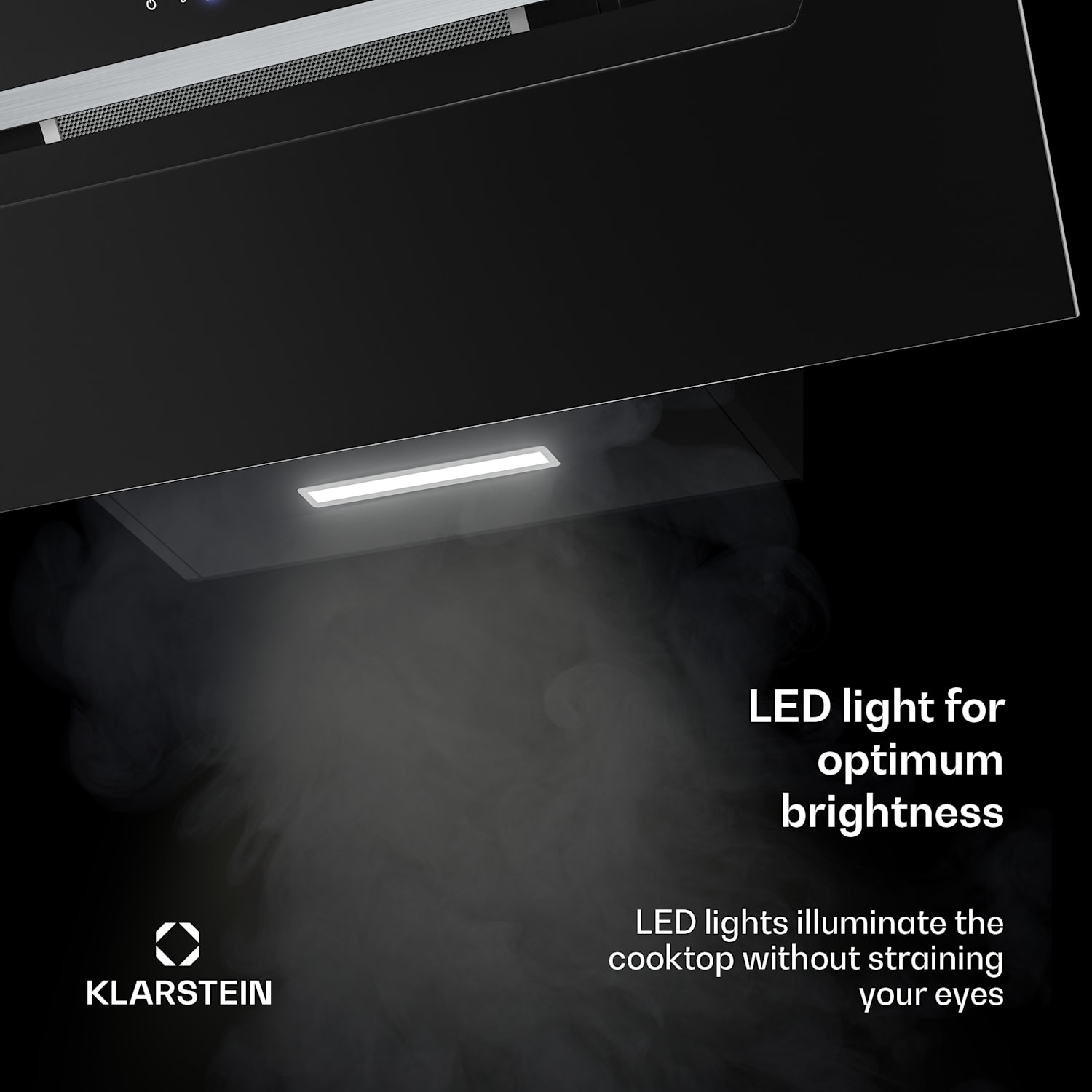 BigBite kuvuton liesituuletin | Poisto- ja kiertoilmatoiminto | Turvalasi | 417 m³/h | 90 cm 90 cm | Musta