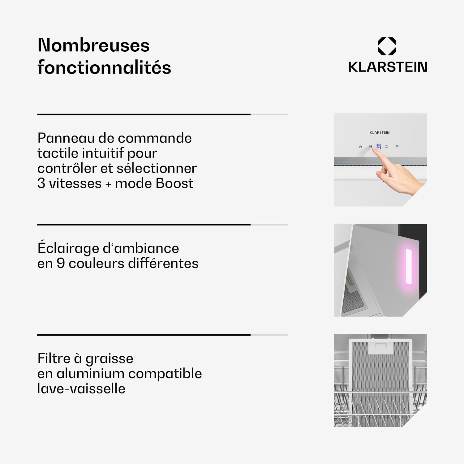 BigBite schuine afzuigkap | afzuig- en recirculatiemodus | veiligheidsglas | 417 m³/h | 60 cm 60 cm | Wit