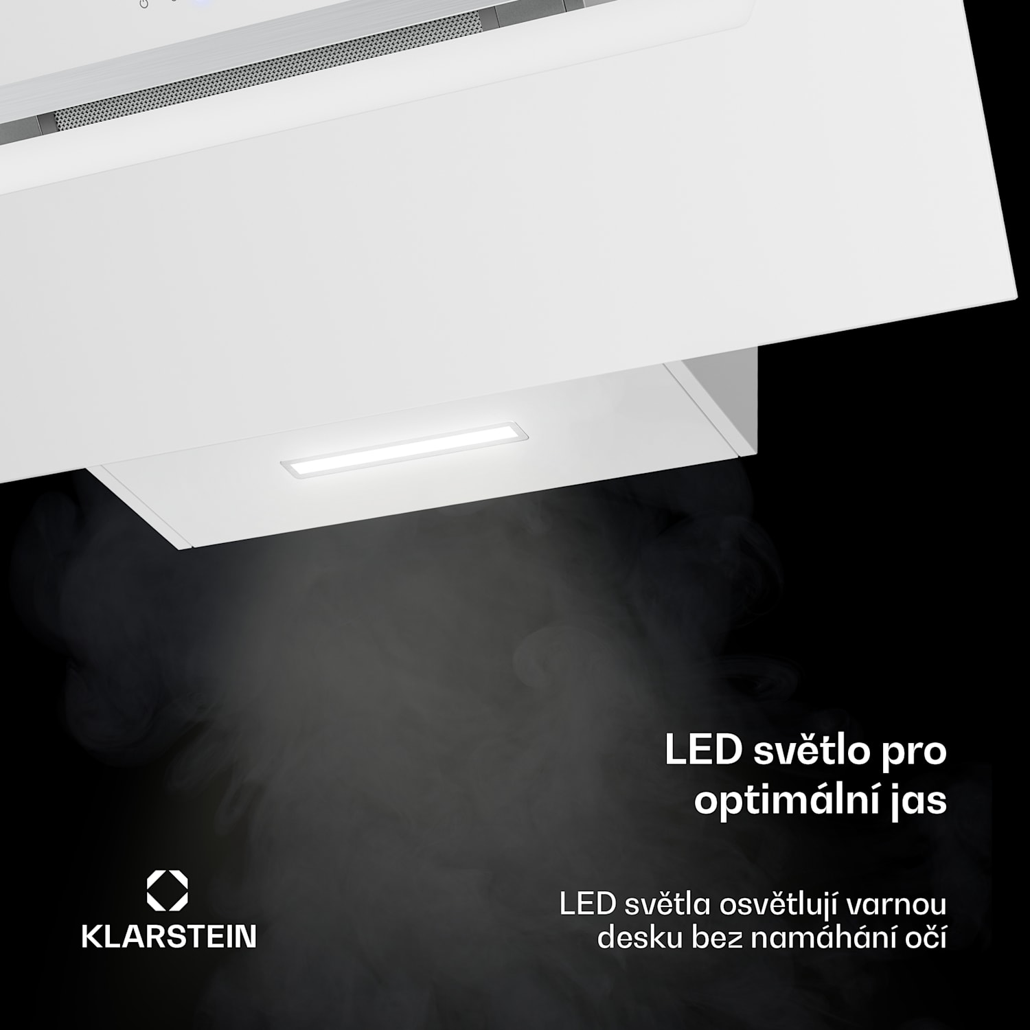 BigBite šikmá digestoř | režim odsávání vzduchu a recirkulace | bezpečnostní sklo | 417 m³/h | 90 cm 90 cm | Bílá