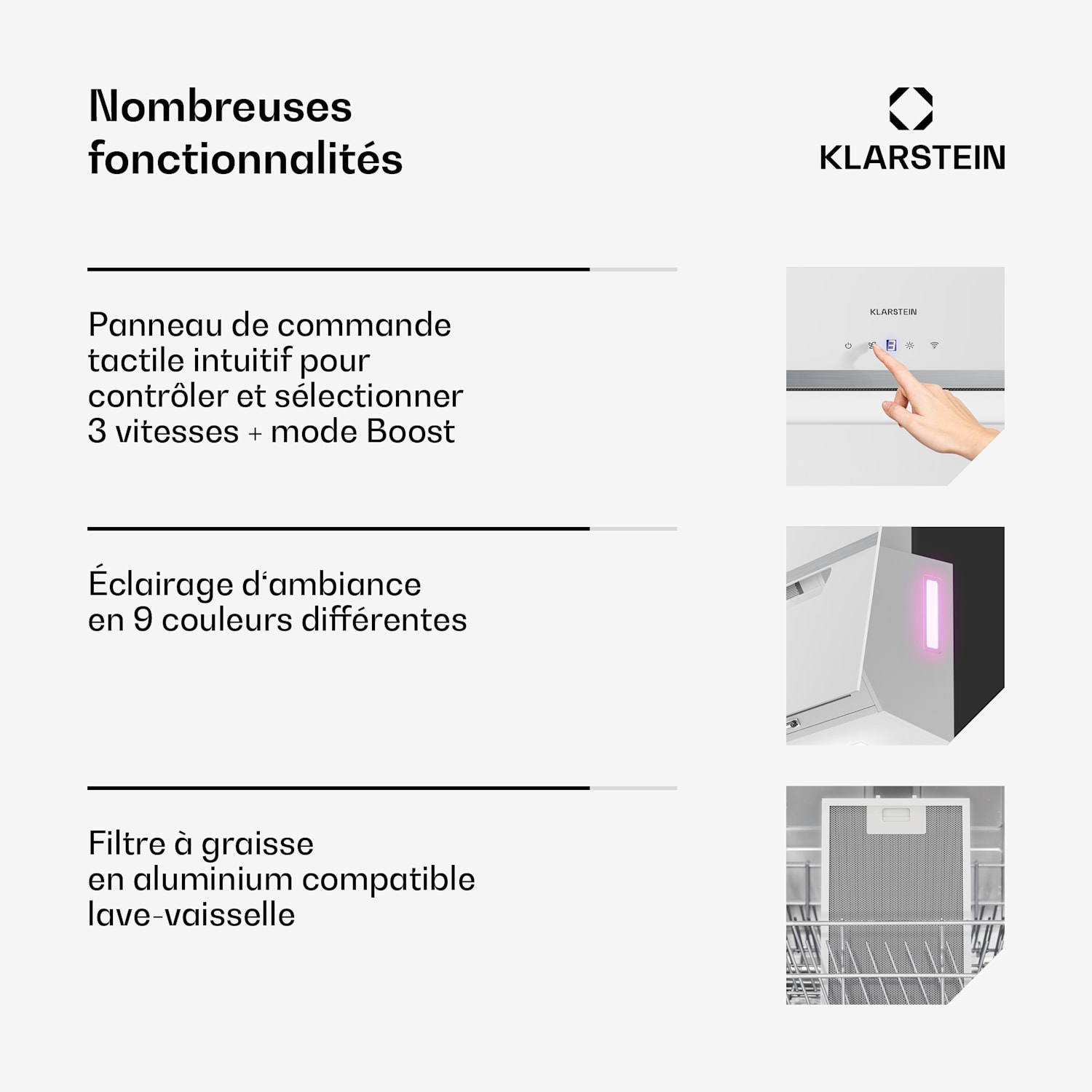 BigBite schuine afzuigkap | afzuig- en recirculatiemodus | veiligheidsglas | 417 m³/h | 90 cm 90 cm | Wit