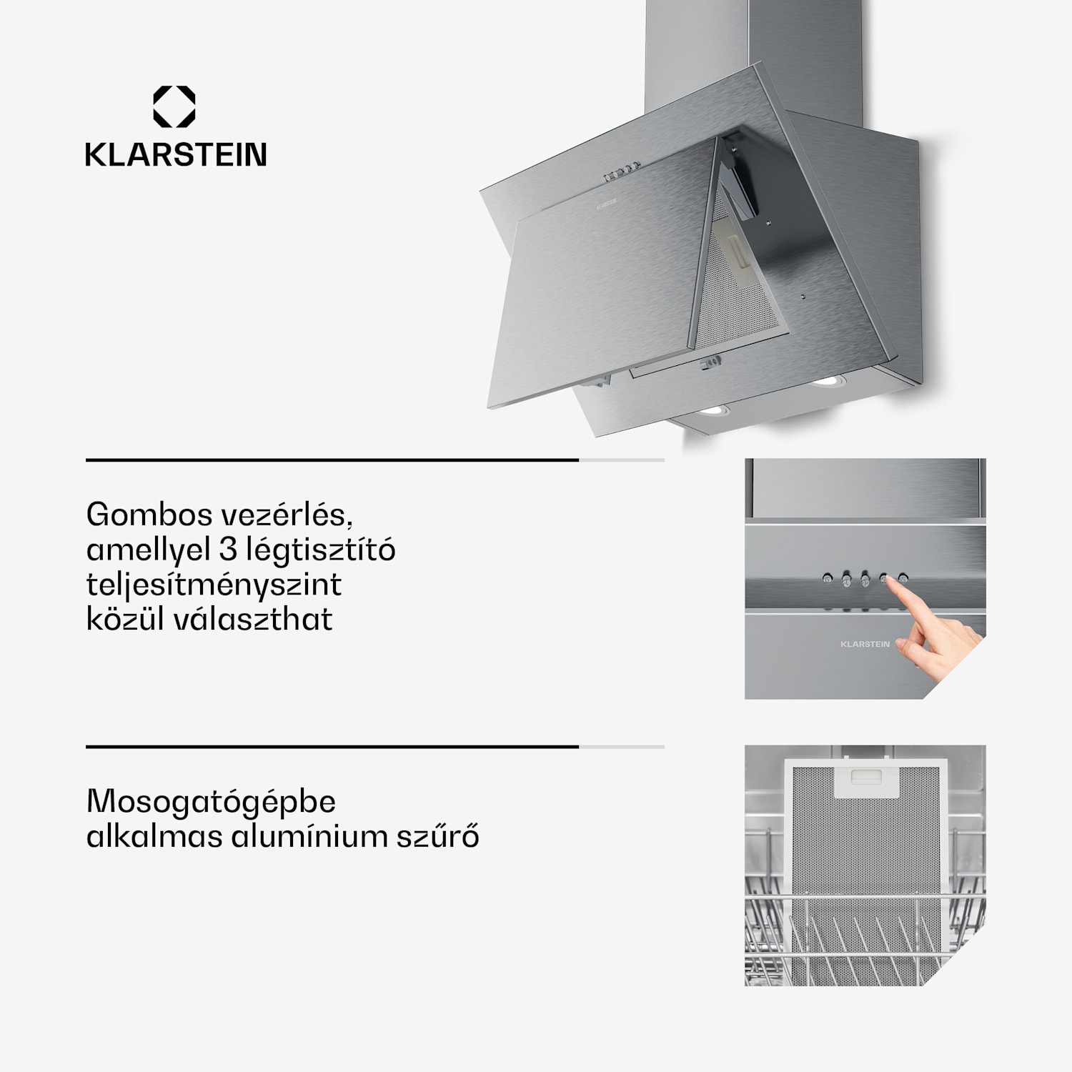 Athena ferde páraelszívó | kivezetéses és keringtetett üzemmód | 404 m³/h | 56 W | 60 cm 60 cm | Rozsdamentes acél