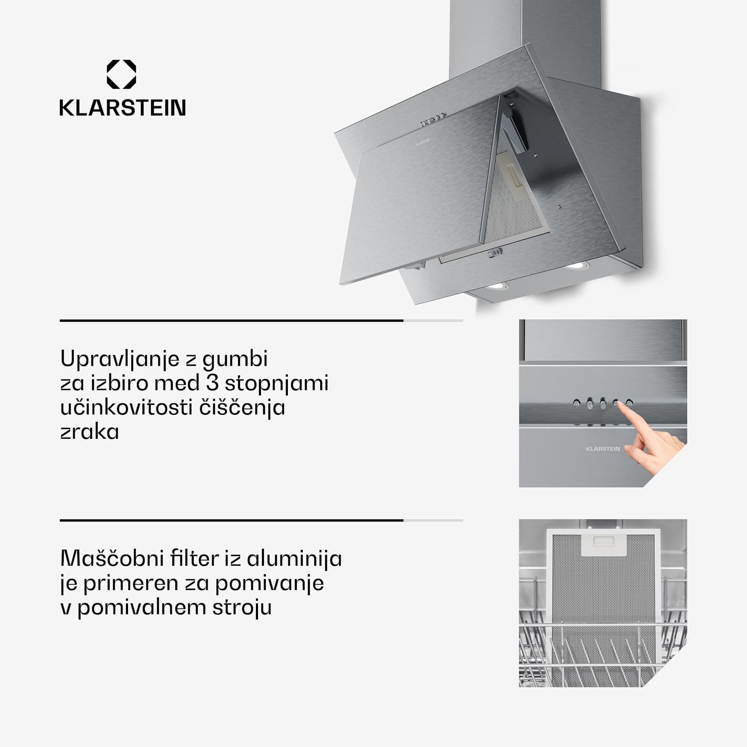 Athena poševna napa | način odsesavanja in recirkulacije zraka | 404 m³/h | 56 W | 60 cm 60 cm | Nerjaveče jeklo