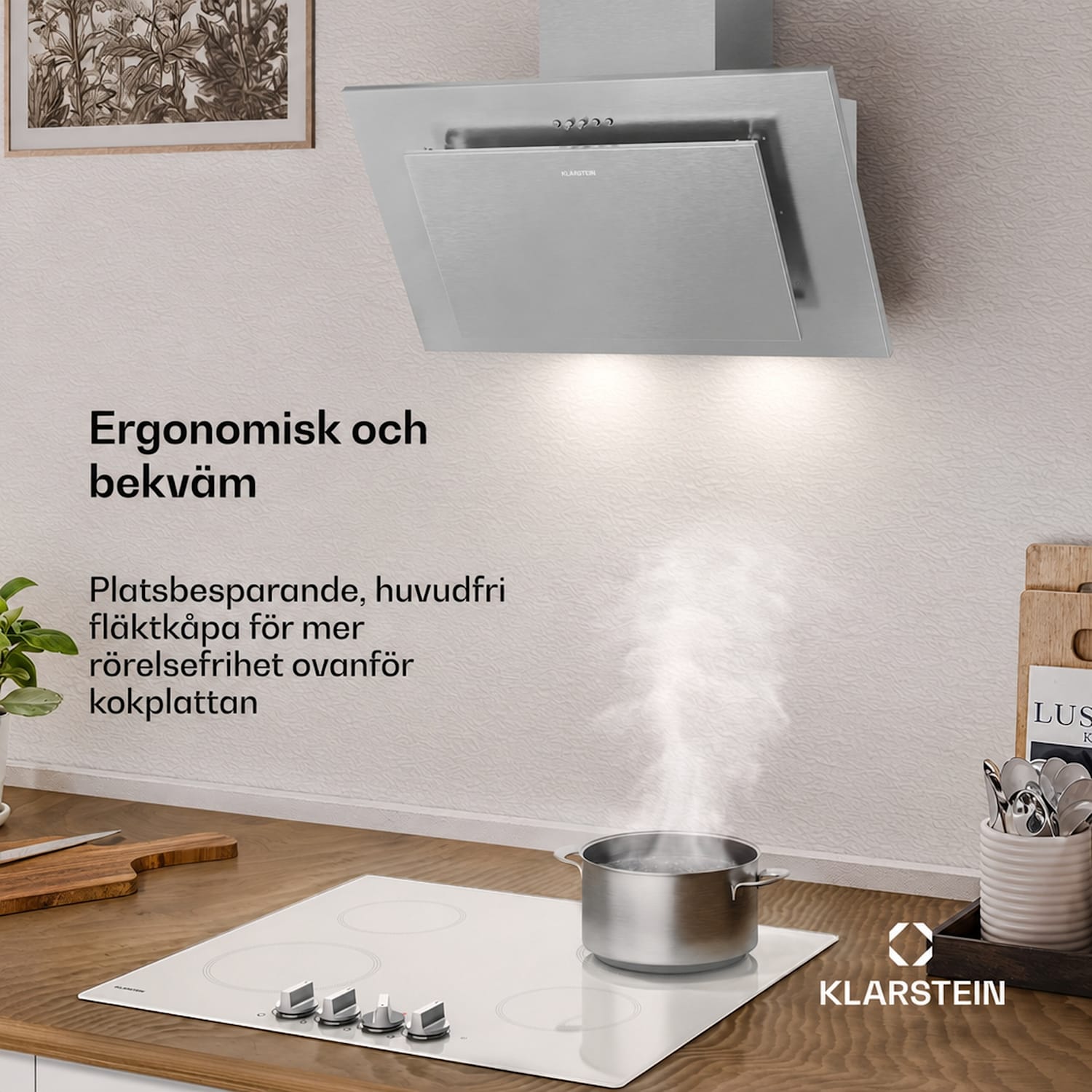 Athena snedställd köksfläkt | Av- och recirkulationsläge | 254 m³/h | 56 W | 60 cm 60 cm | Silver