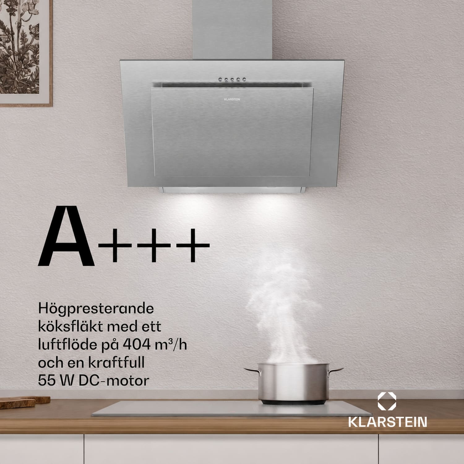 Athena snedställd köksfläkt | Av- och recirkulationsläge | 254 m³/h | 56 W | 60 cm 60 cm | Silver