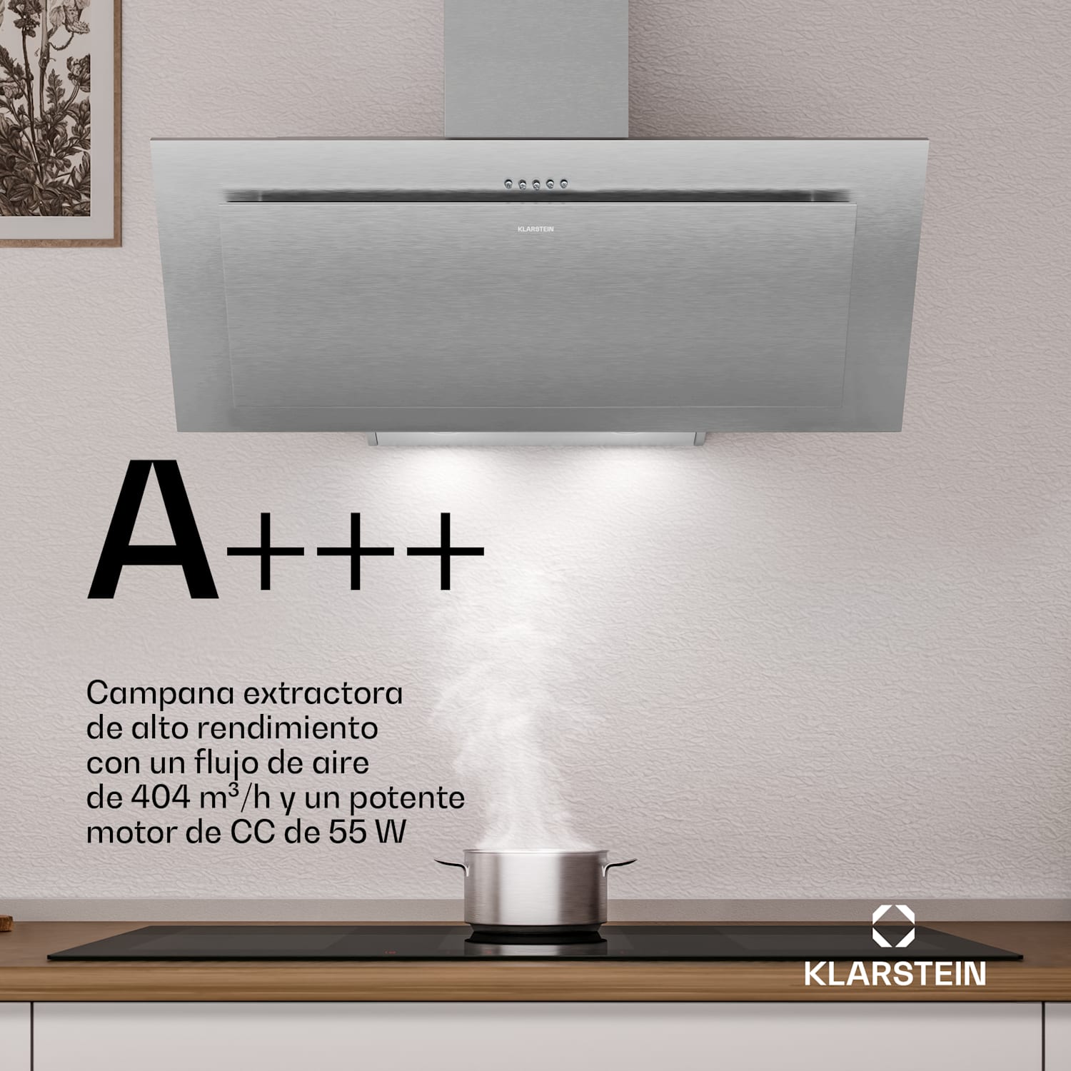 Campana extractora Athena sin tapa | Modo de extracción y recirculación | 404 m³/h | 56 W | 90 cm 90 cm | Acero Inoxidable