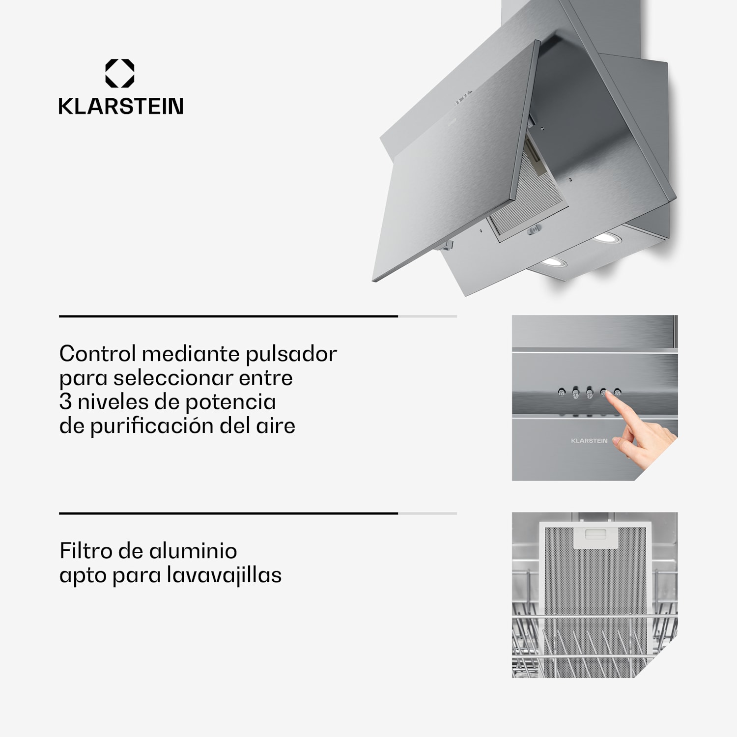 Campana extractora Athena sin tapa | Modo de extracción y recirculación | 404 m³/h | 56 W | 90 cm 90 cm | Acero Inoxidable