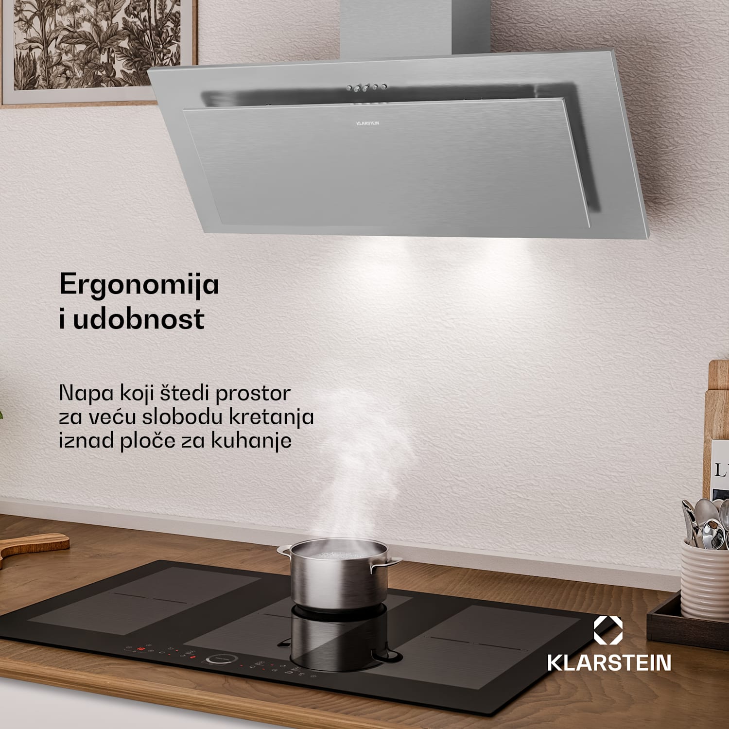 Athena kosa napa | režim rada s odvodom i recirkulacijom | nehrđajući čelik | 404 m³/h | 56 W | 90 cm 90 cm | Nehrđajući čelik