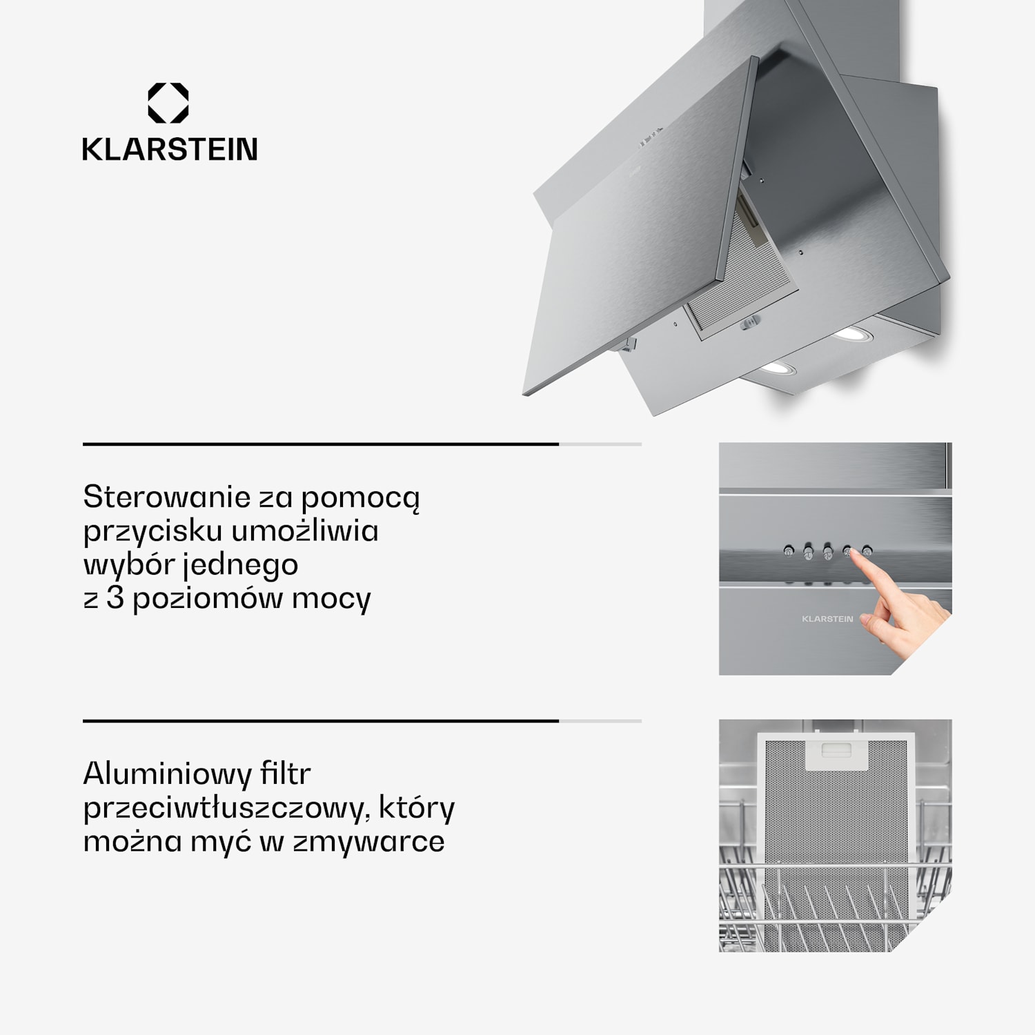 Okap skośny Athena | Tryb wyciągu i recyrkulacji | 404 m³/h | 56 W | 90 cm 90 cm | Stal nierdzewna
