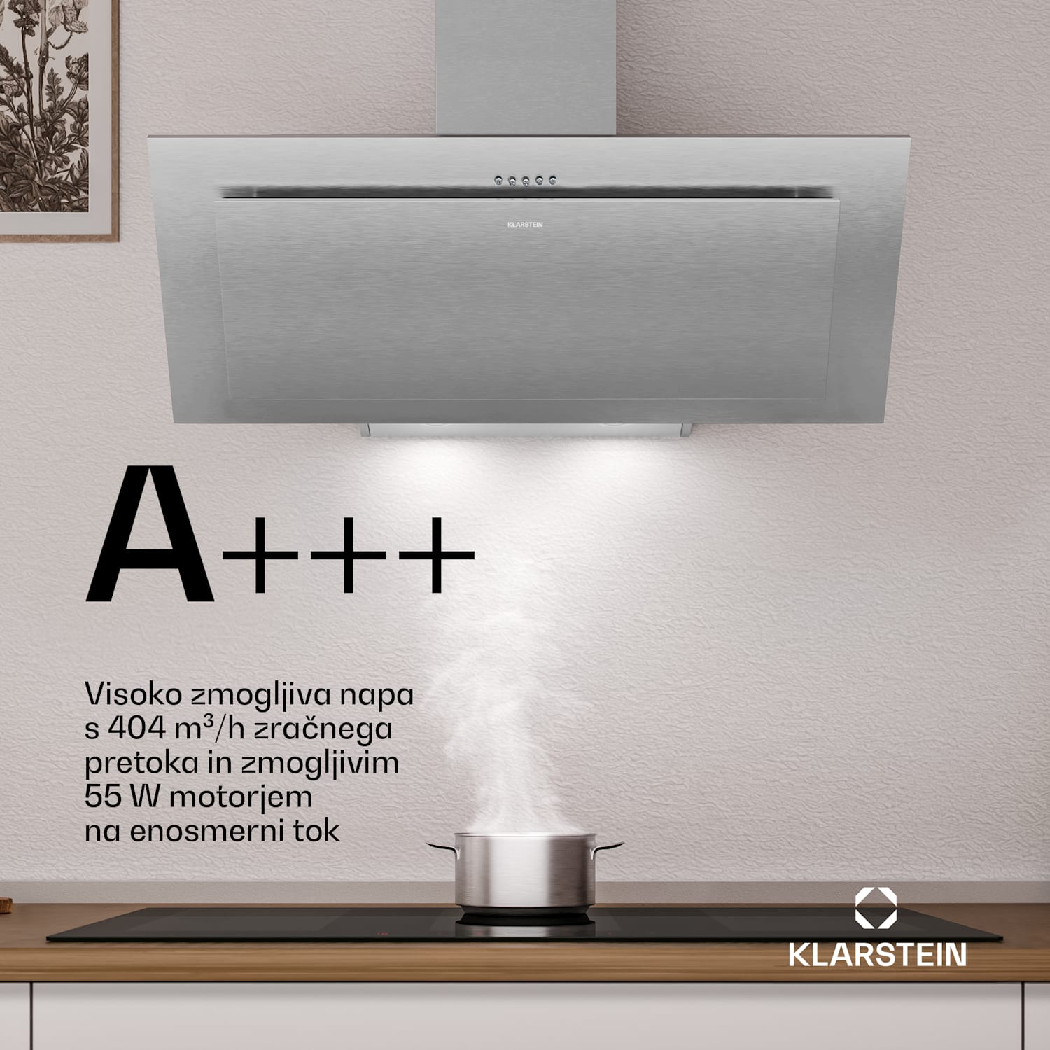 Athena poševna kuhinjska napa | način odsesavanja in recirkulacije zraka | 404 m³/h | 56 W | 90 cm 90 cm | Nerjaveče jeklo