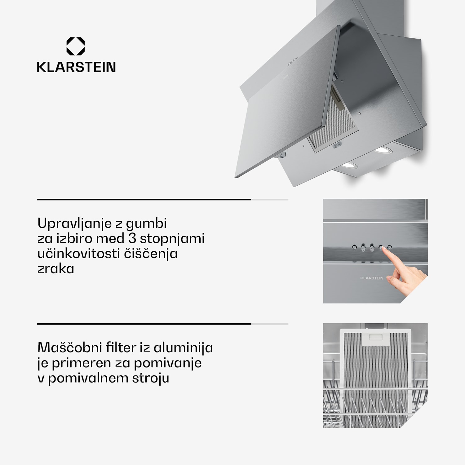 Athena poševna kuhinjska napa | način odsesavanja in recirkulacije zraka | 404 m³/h | 56 W | 90 cm 90 cm | Nerjaveče jeklo