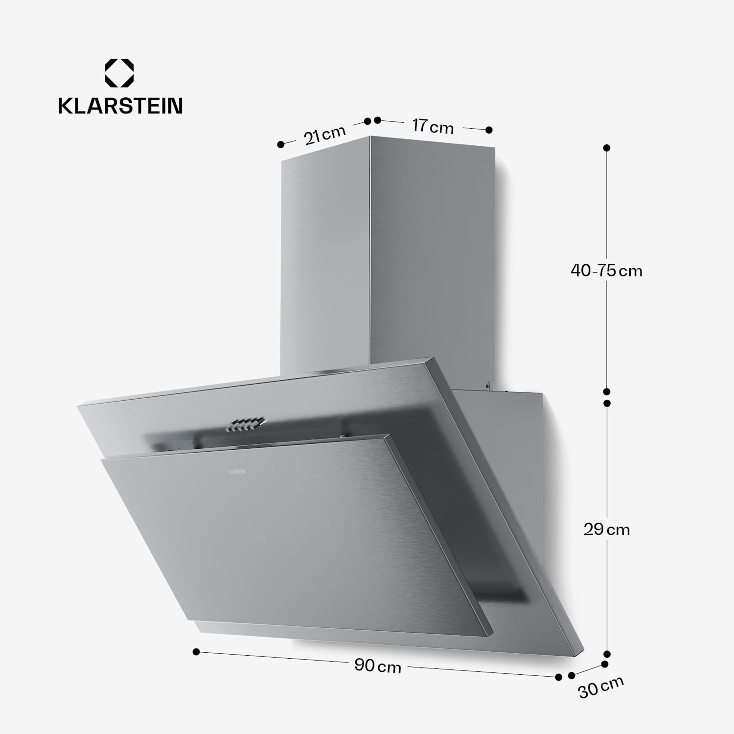 Athena šikmý digestor | režim odsávania vzduchu a recirkulácie | 404 m³/h | 56 W | 90 cm 90 cm | Nehrdzavejúca oceľ