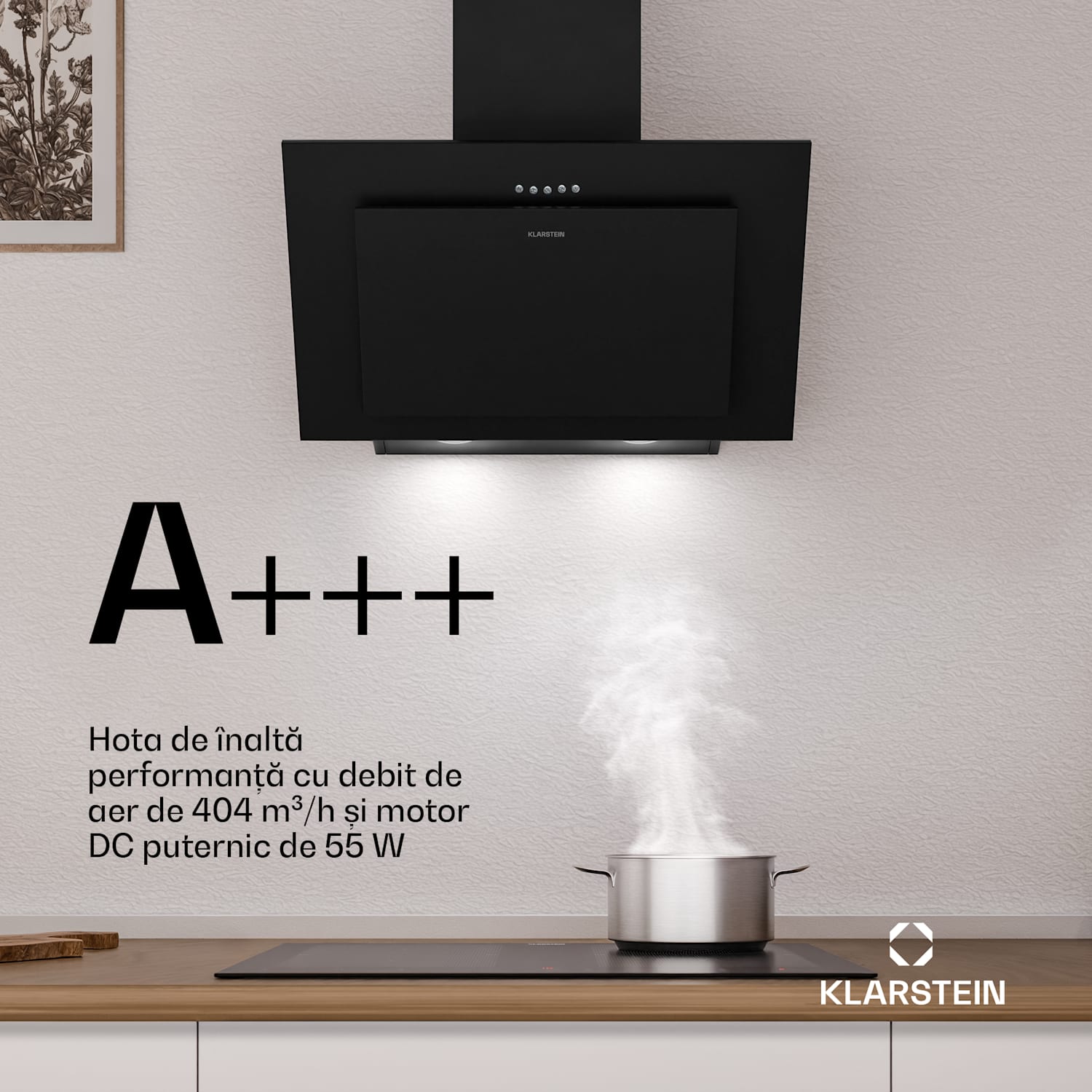 Hota înclinată Athena | mod de evacuare a aerului și recirculare | 404 m³/h | 56 W | 60 cm 60 cm | Negru