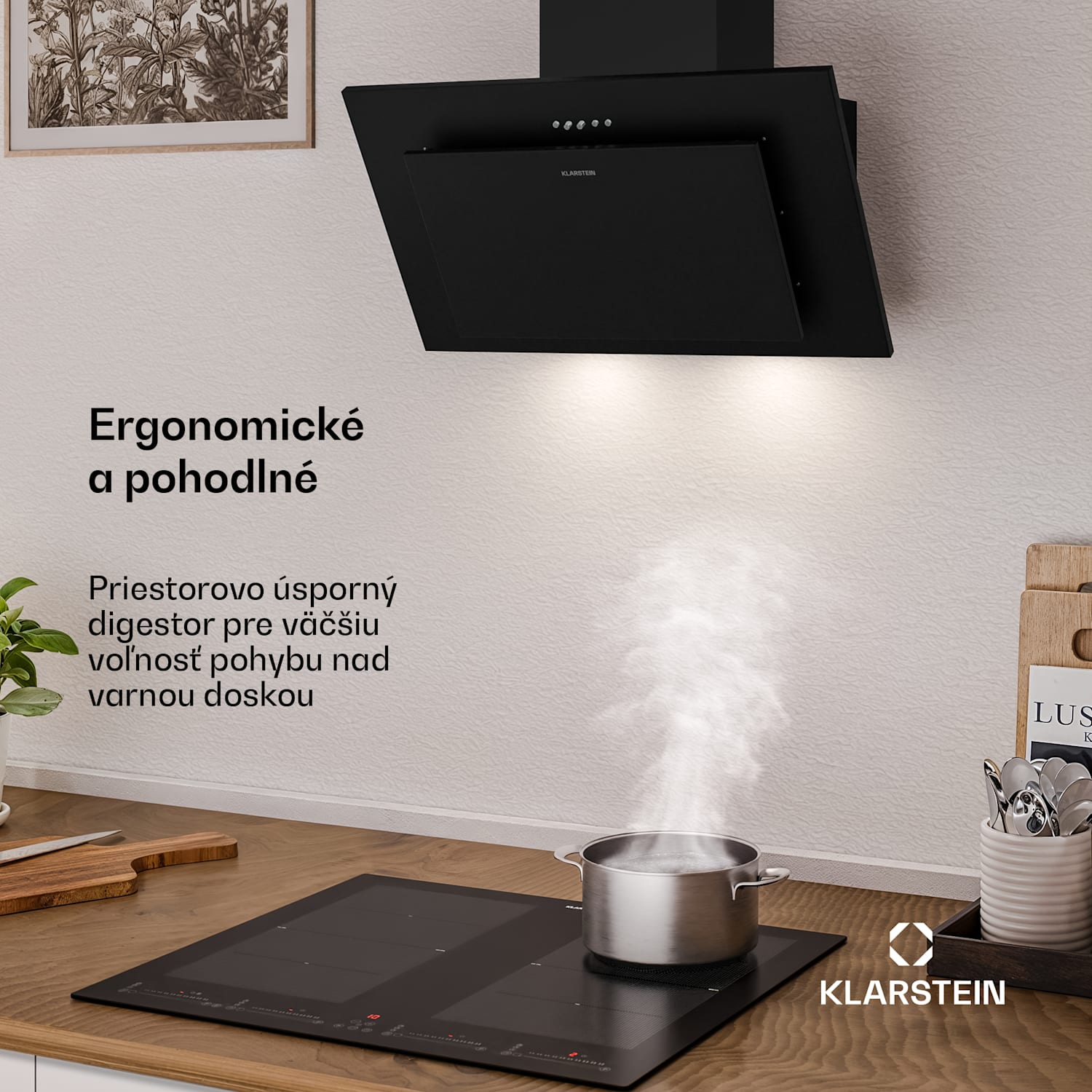 Athena šikmý digestor | režim odsávania vzduchu a recirkulácie | 404 m³/h | 56 W | 60 cm 60 cm | Čierna