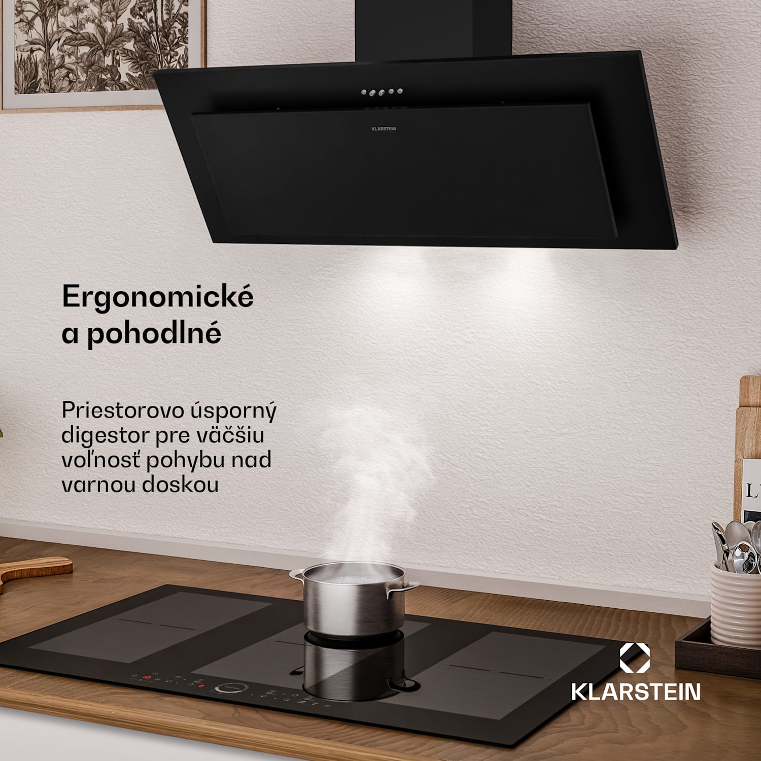 Athena šikmý digestor | režim odsávania vzduchu a recirkulácie | 404 m³/h | 56 W | 90 cm 90 cm | Čierna