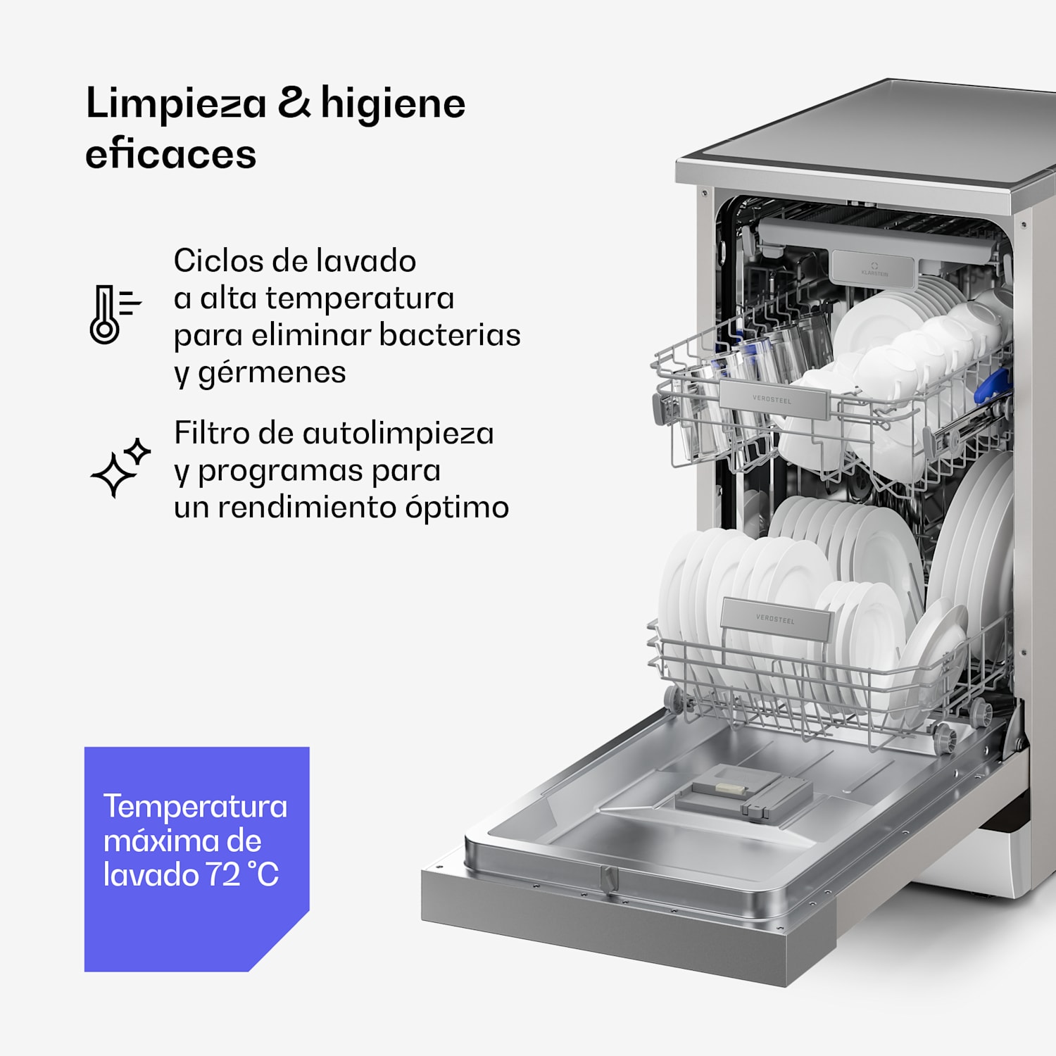 Lavavajillas independiente Verosteel de 45 cm, minimalista, compacto, elegante, EEC B 45 cm
