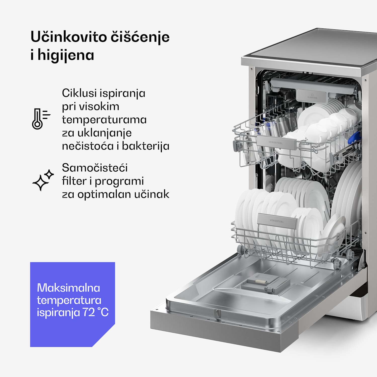 Verosteel Samostojeća Perilica Posuđa | Minimalistička, Kompaktna, Elegantna | EEC B | 45 cm 45 cm