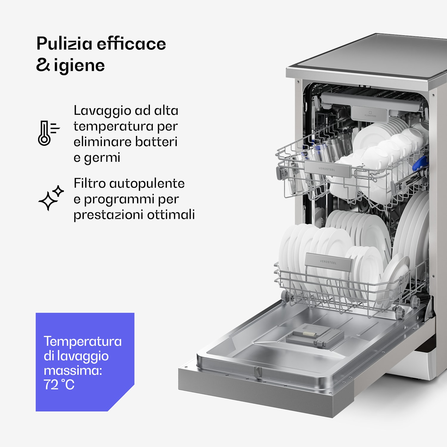 Verosteel - Lavastoviglie indipendente | Minimalista, compatta, elegante | Classe energetica B | 45 cm 45 cm