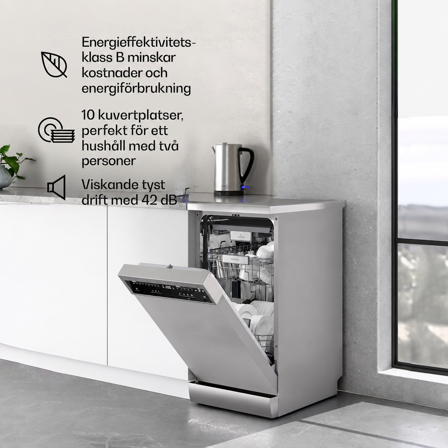 Verosteel fristående diskmaskin | minimalistisk, kompakt, elegant | EEC B | 45 cm 45 cm