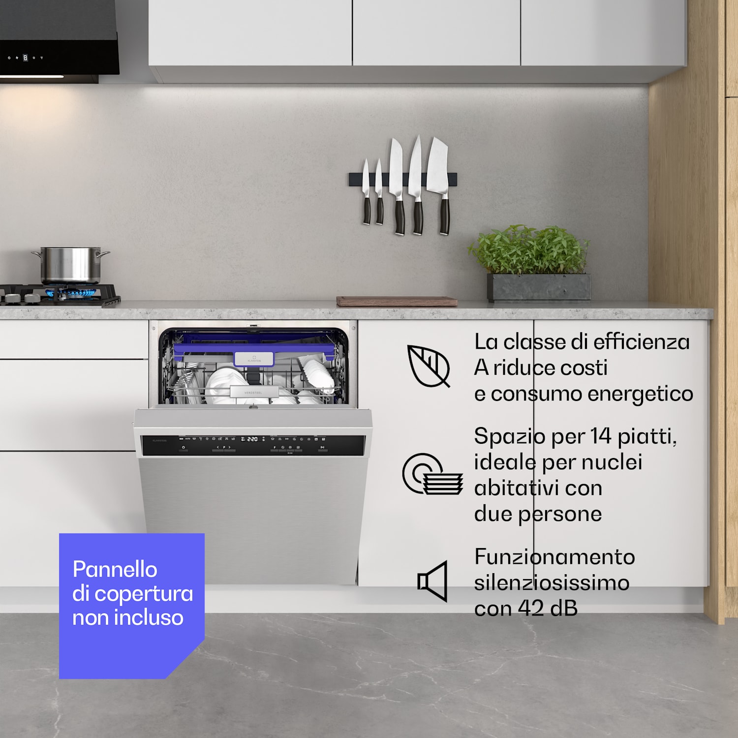 Verosteel - Lavastoviglie da incasso | Minimalista, Efficiente, Elegante | Classe Energetica A | 60 cm 60 cm