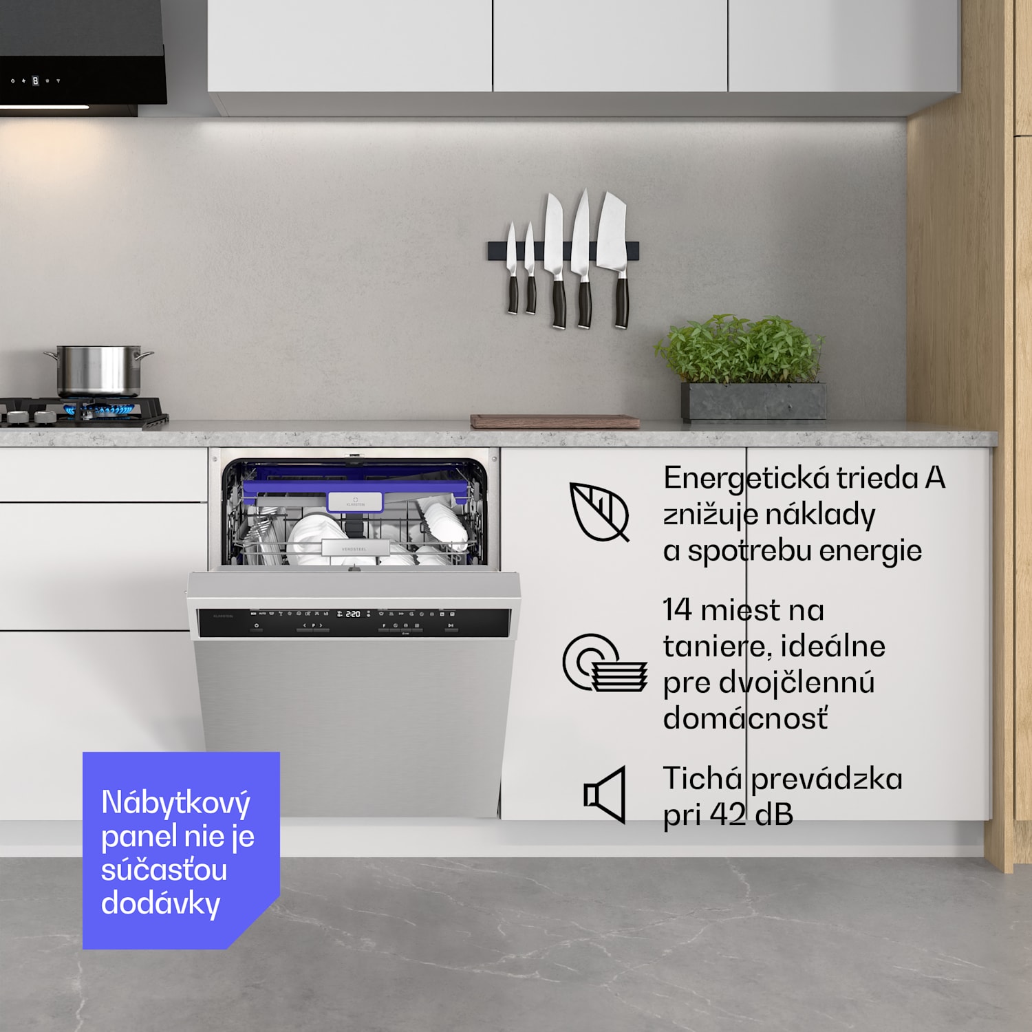 Verosteel vstavaná umývačka riadu | Minimalistická, efektívna, elegantná | EEC A | 60 cm 60 cm