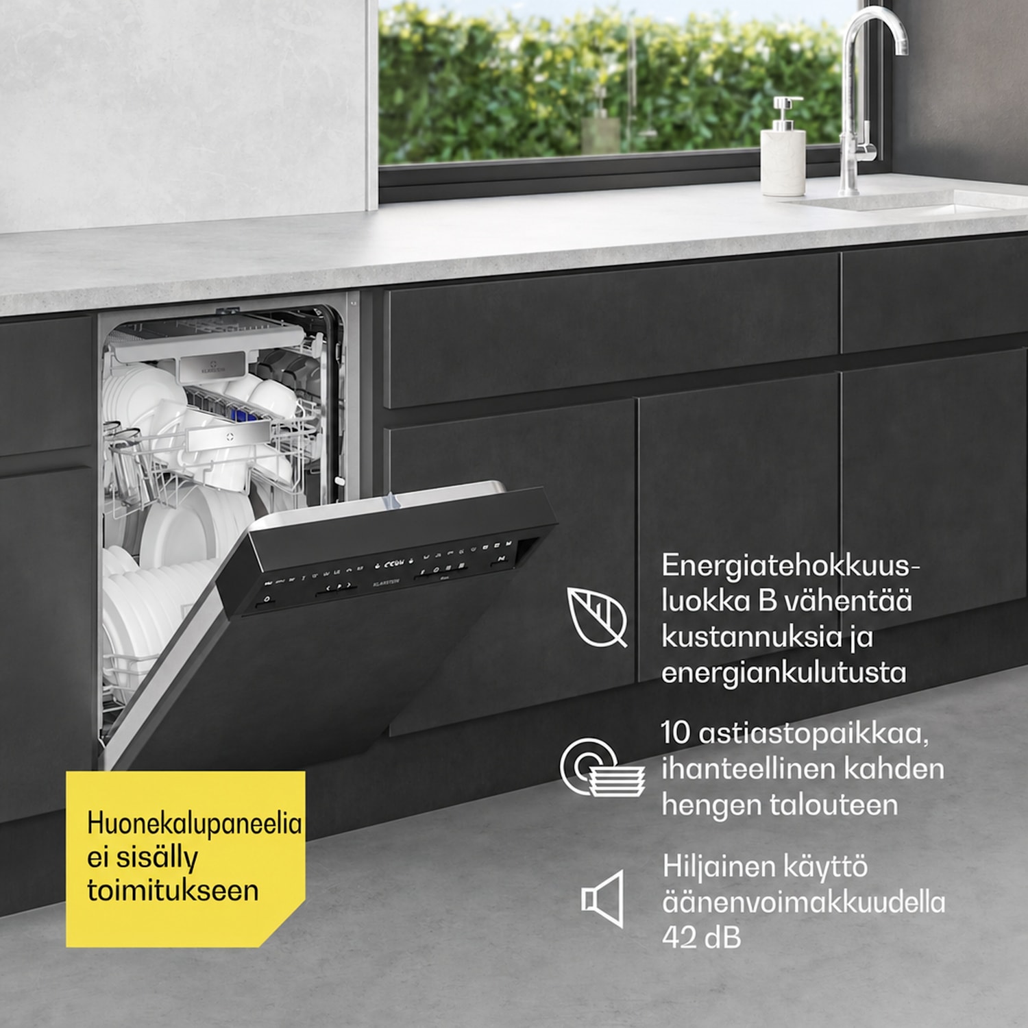Velaire puoliksi integroitava astianpesukone | Minimalistinen, kompakti | Energialuokka B | 45 cm Osittain integroitu | 45 cm
