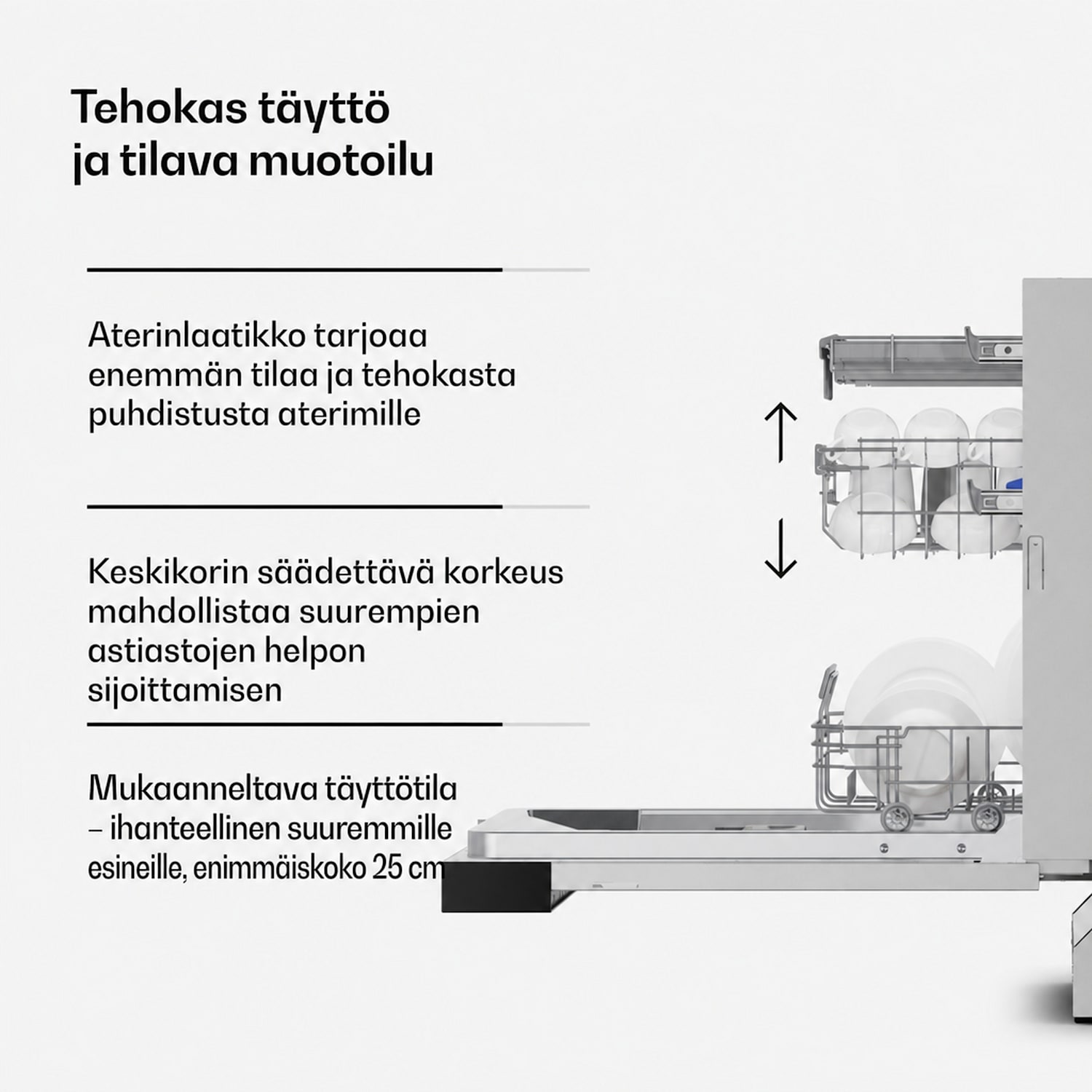 Velaire puoliksi integroitava astianpesukone | Minimalistinen, kompakti | Energialuokka B | 45 cm Osittain integroitu | 45 cm
