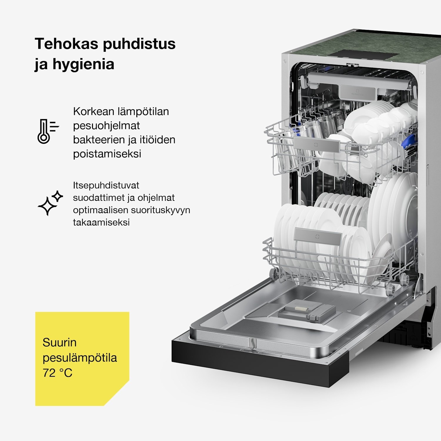 Velaire puoliksi integroitava astianpesukone | Minimalistinen, kompakti | Energialuokka B | 45 cm Osittain integroitu | 45 cm