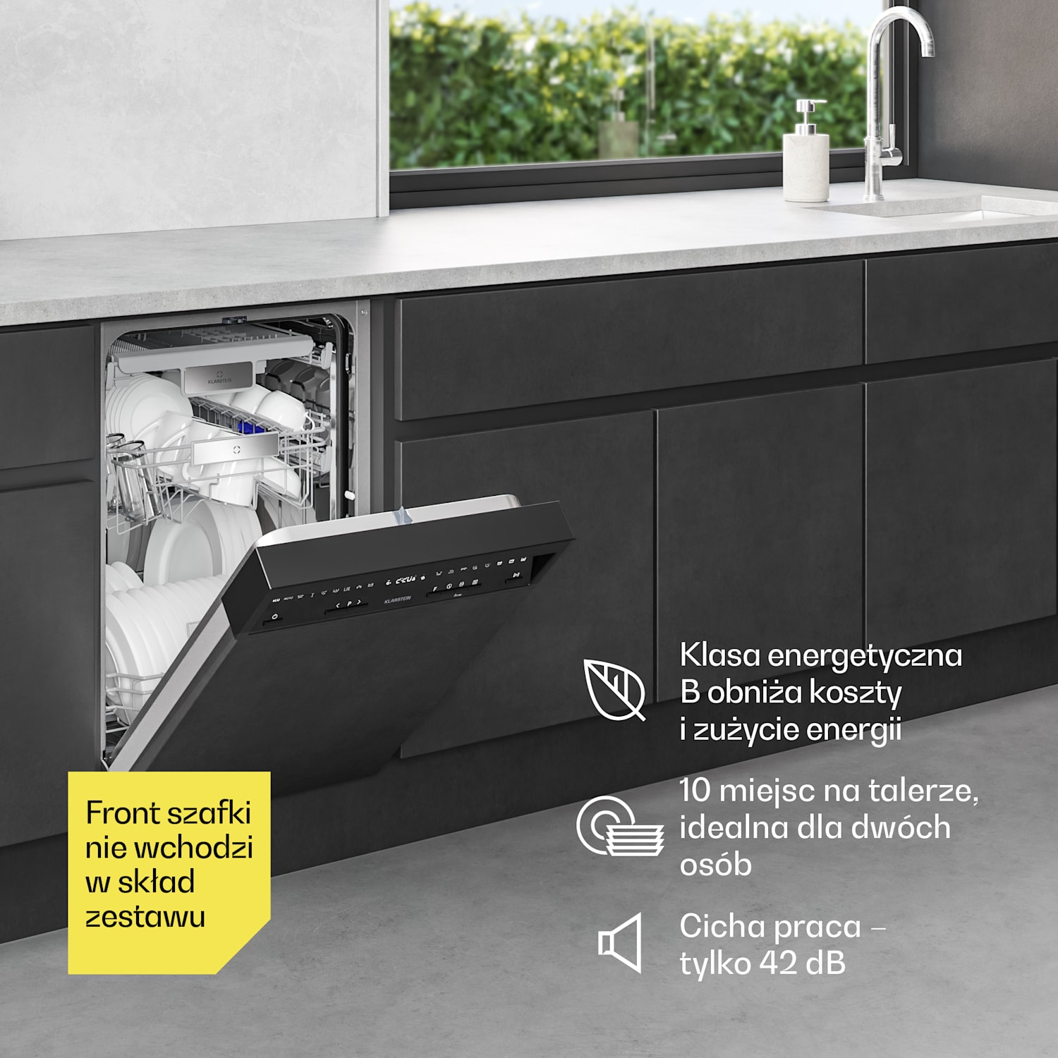 Zmywarka półzintegrowana Velaire | Minimalistyczna, kompaktowa | Klasa efektywności energetycznej B | 45 cm Częściowo zintegrowany | 45 cm