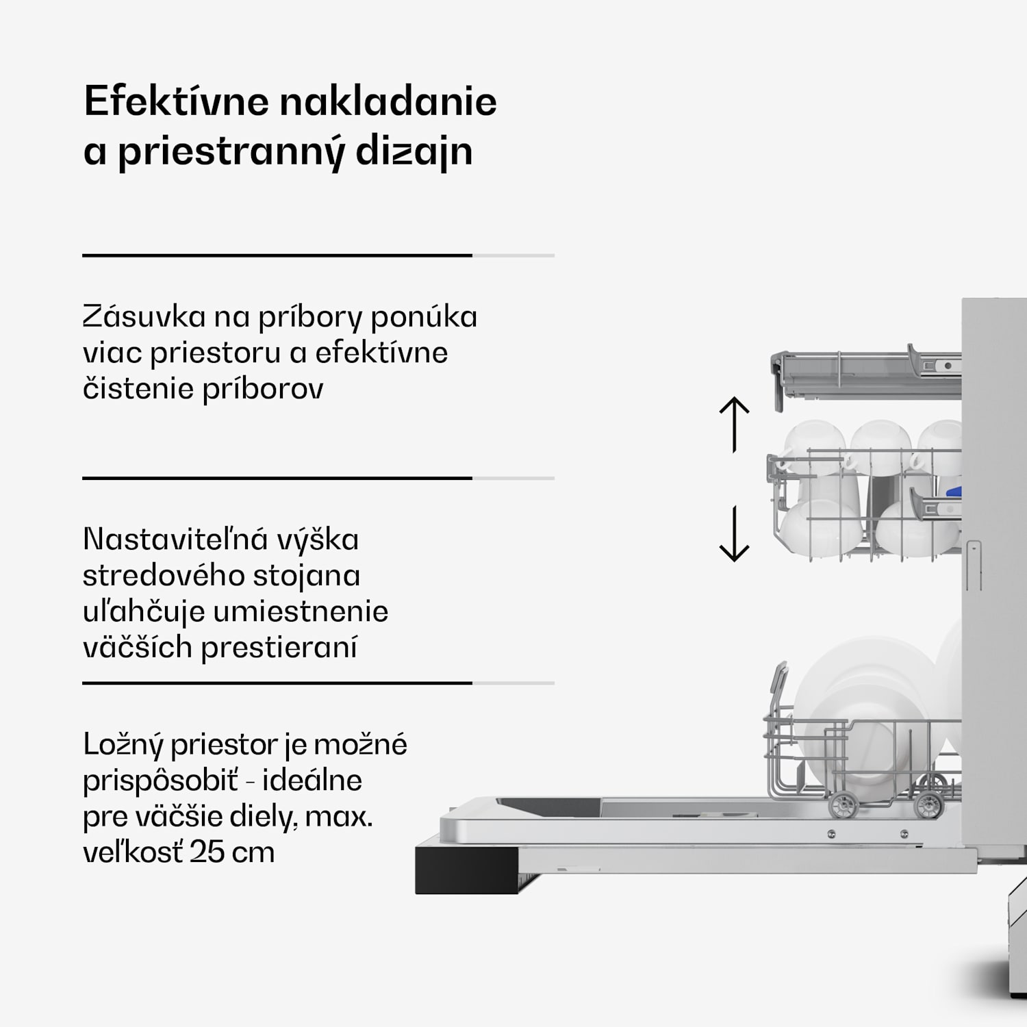 Velaire semi-integrovaná umývačka riadu | Minimalistická, kompaktná | Trieda energetickej účinnosti B | 45 cm Čiastočne integrované | 45 cm