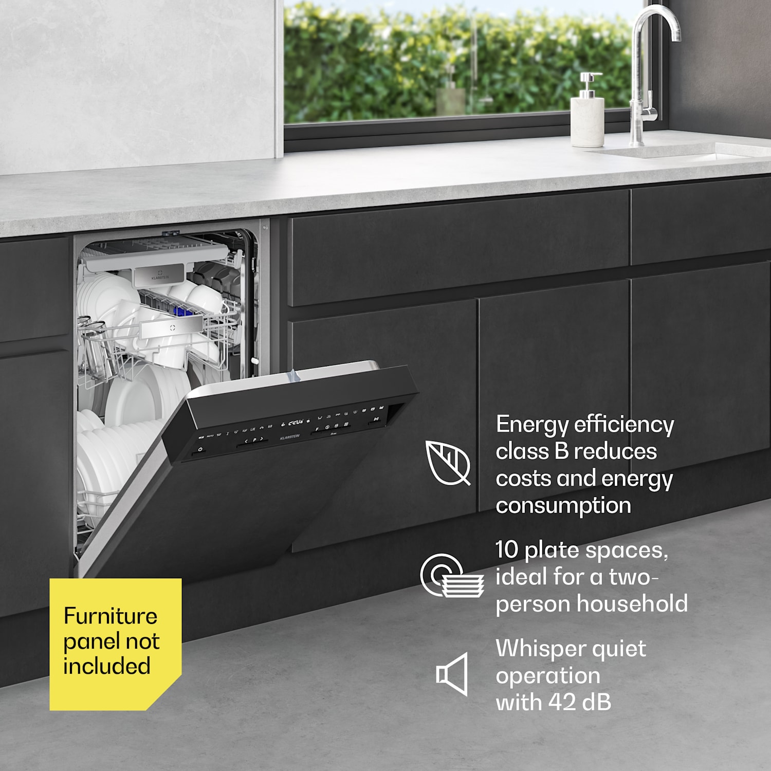 Velaire osittain integroitava astianpesukone | Minimalistinen, kompakti | Energiatehokkuusluokka B | 45 cm Osittain integroitu | 45 cm