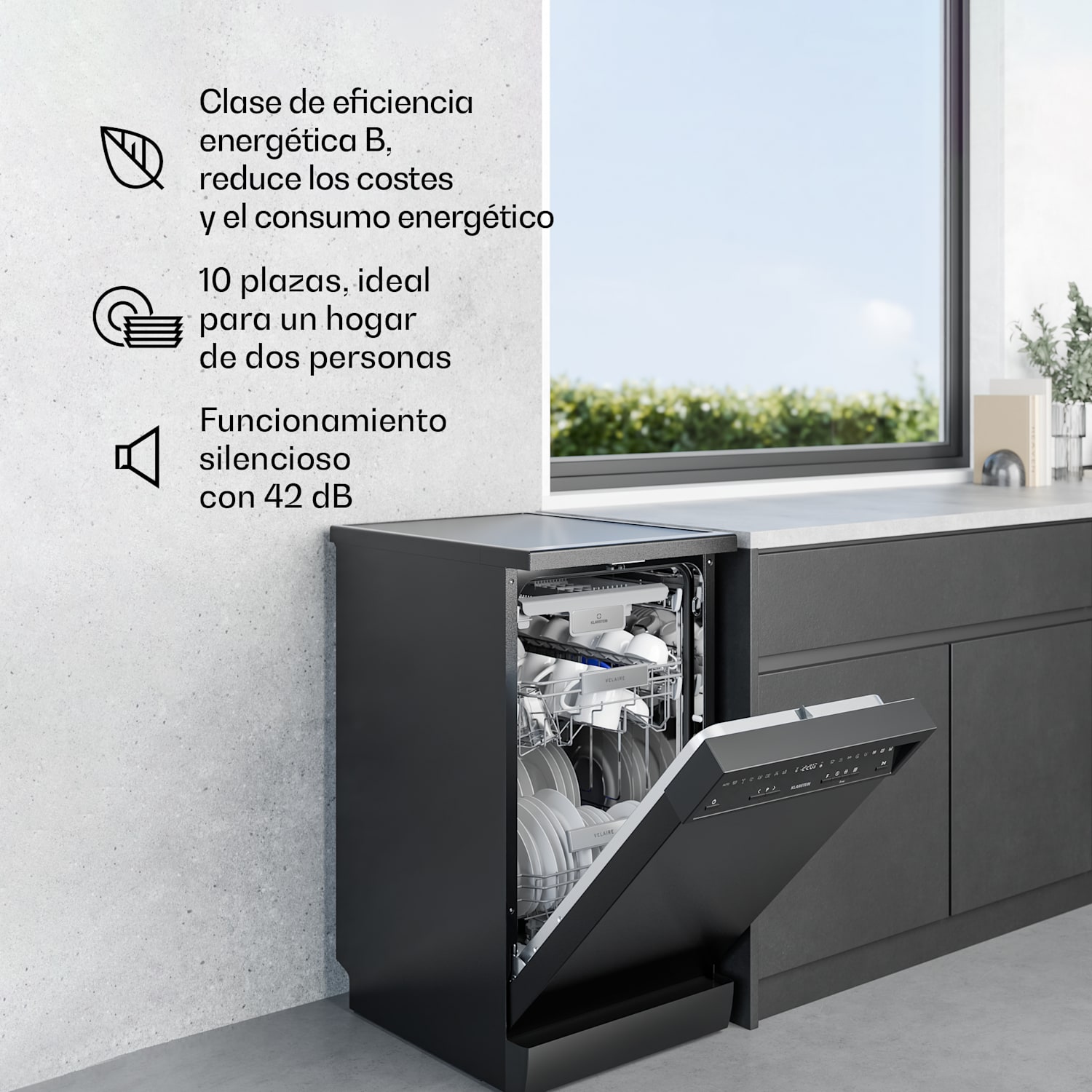 Velaire vaatwasser independiente | minimalista, compacto, potente | EEC B | 45 cm Independiente | 45 cm