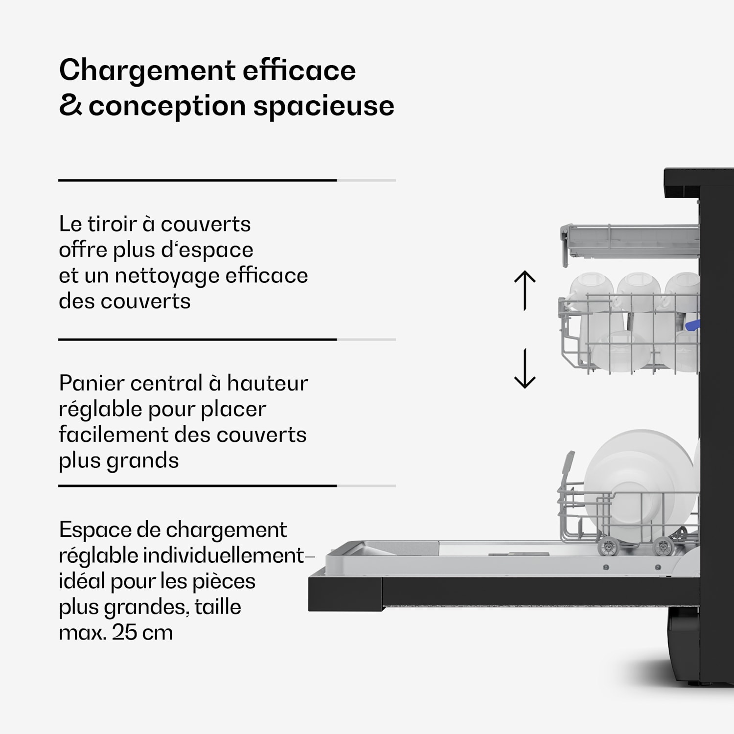 Velaire lave-vaisselle encastrable | Minimaliste, compact, puissant | CEE B | 45 cm pose libre / sur pied | 45 cm