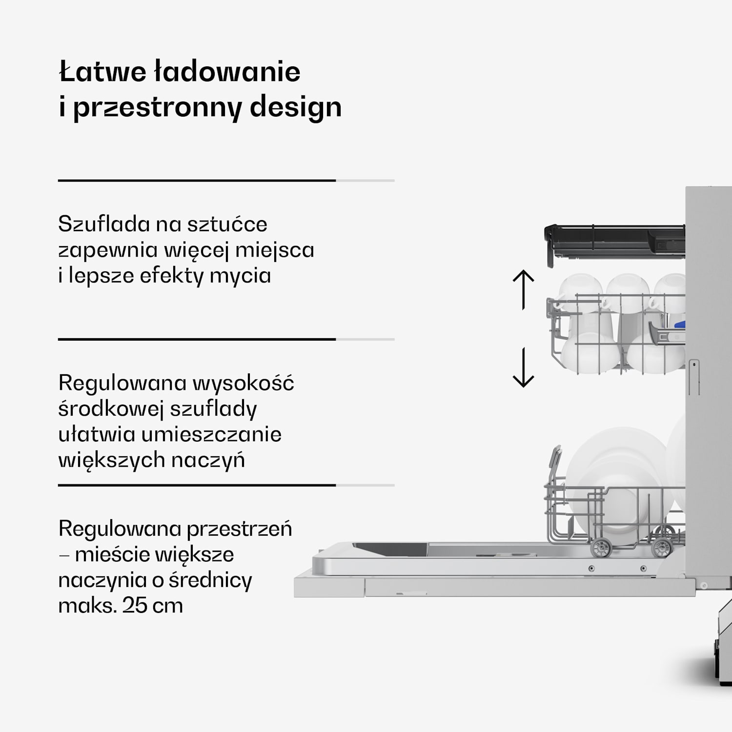 W pełni zintegrowana zmywarka do naczyń (45 cm) | Praktyczny minimalizm łączy się z wysoką wydajnością W pełni zintegrowany | 45 cm