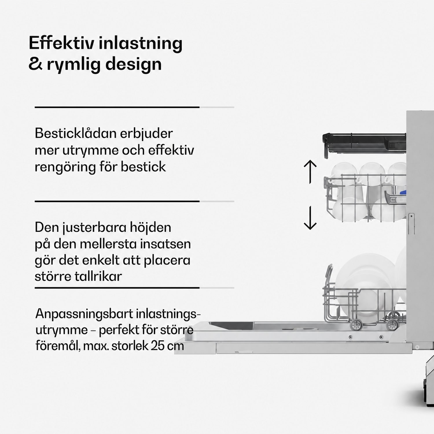 Velaire helintegrerad diskmaskin (45 cm) | Praktisk minimalism möter stark prestanda Plně integrované | 45 cm