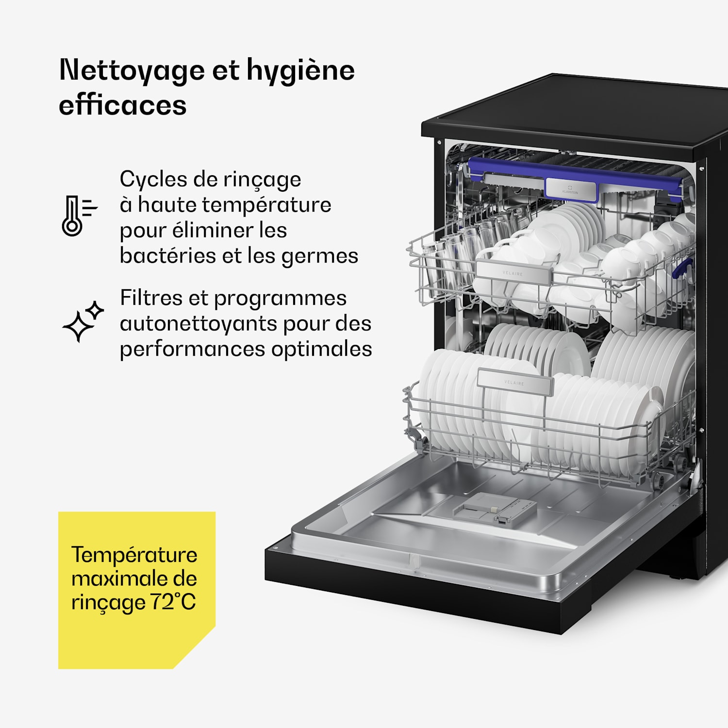 Velaire Lave-vaisselle indépendant | Minimaliste, élégant, puissant | CEE A | 60 cm pose libre / sur pied | 60 cm