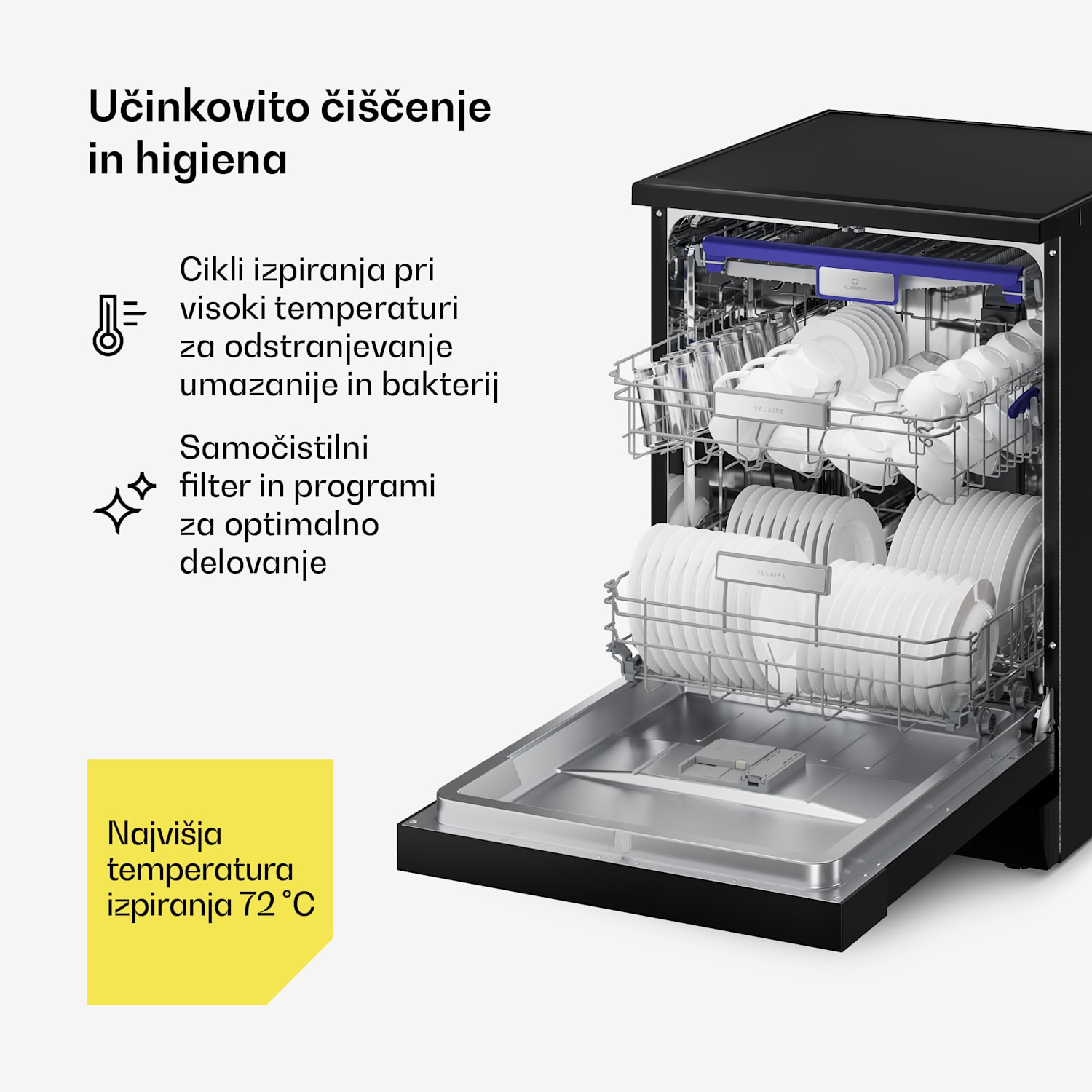 Velaire prostostoječi pomivalni stroj | Minimalističen, kompakten, učinkovit | EEC A | 60 cm samostojni | 60 cm