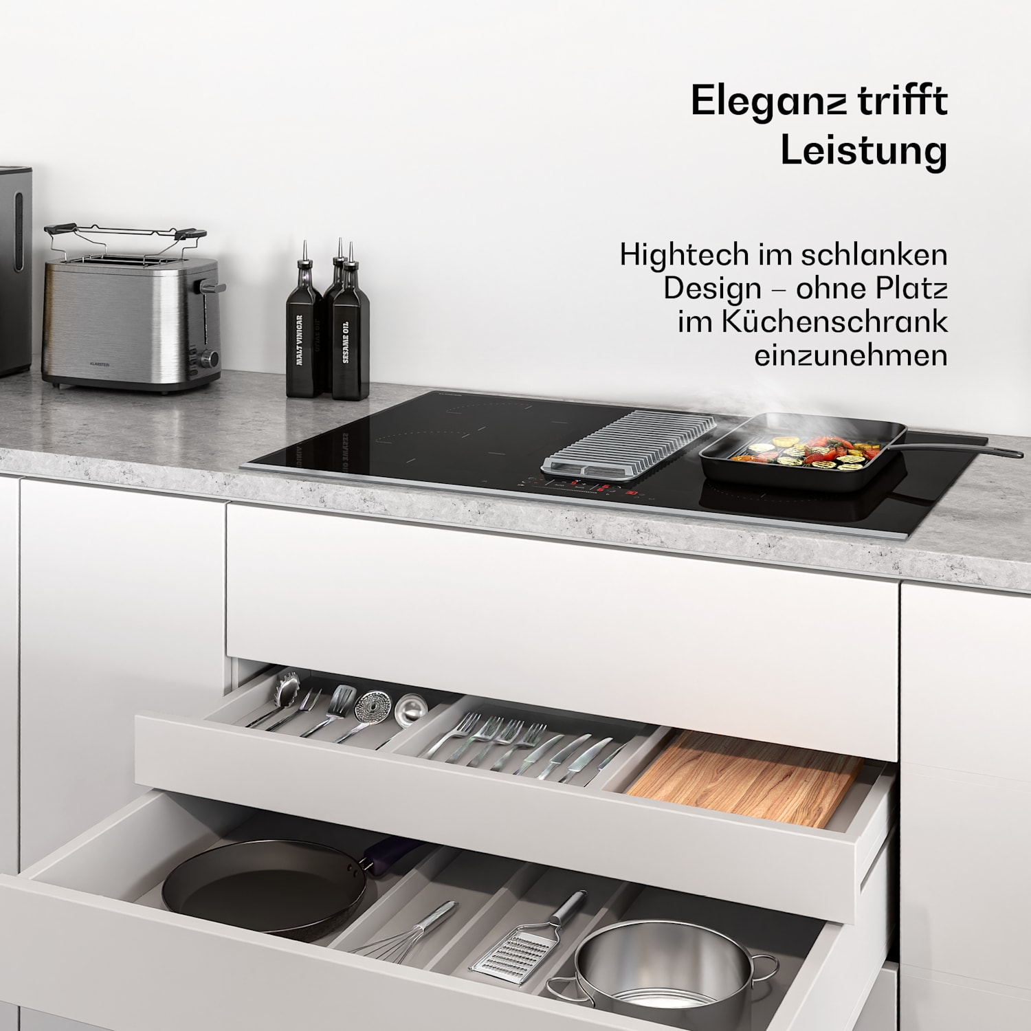 Verosteel - Piano cottura a induzione con cappa integrata, elegante, minimalista, potente, 8400 W, 80 cm 