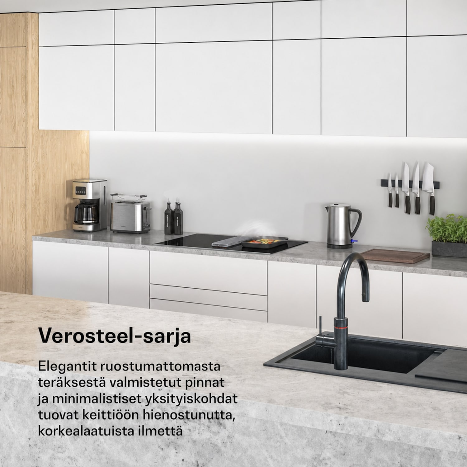 Verosteel induktiokeittotaso integroidulla liesituulettimella, tyylikäs, minimalistinen, tehokas 8400 W 80 cm 