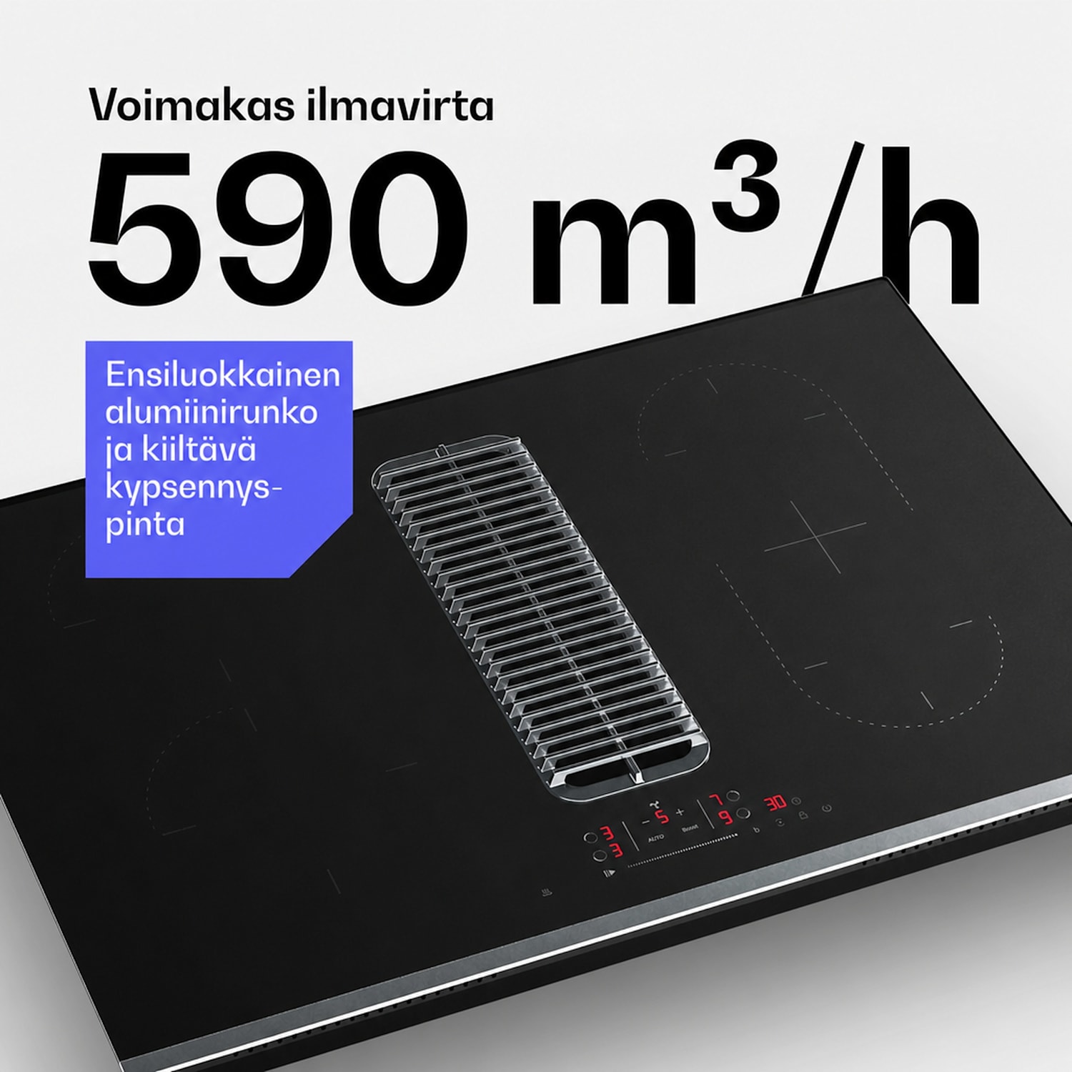 Verosteel induktiokeittotaso integroidulla liesituulettimella, tyylikäs, minimalistinen, tehokas 8400 W 80 cm 