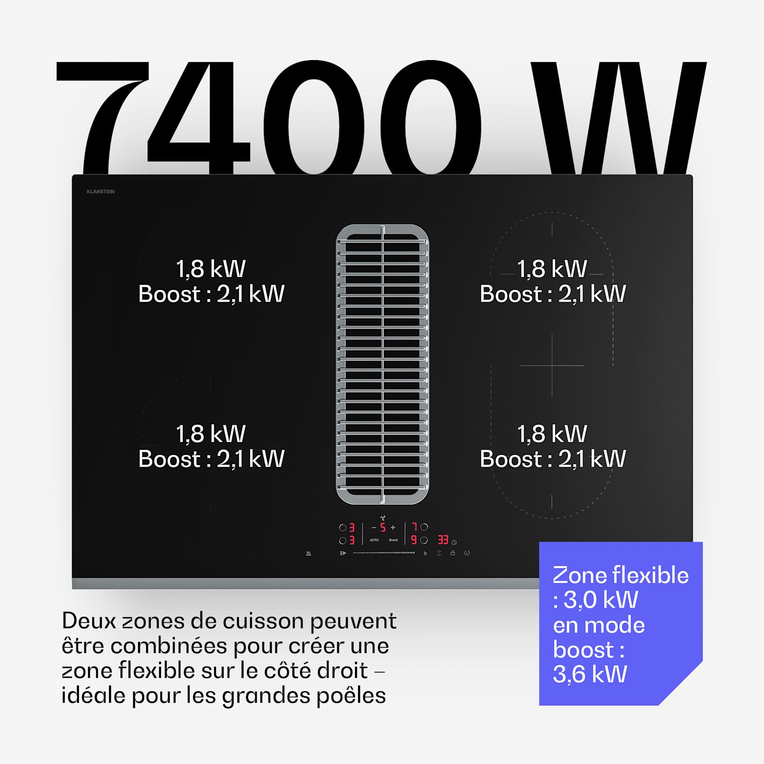Verosteel Plaque à induction avec hotte intégrée, élégante, minimaliste, puissante 8400 W 80 cm 