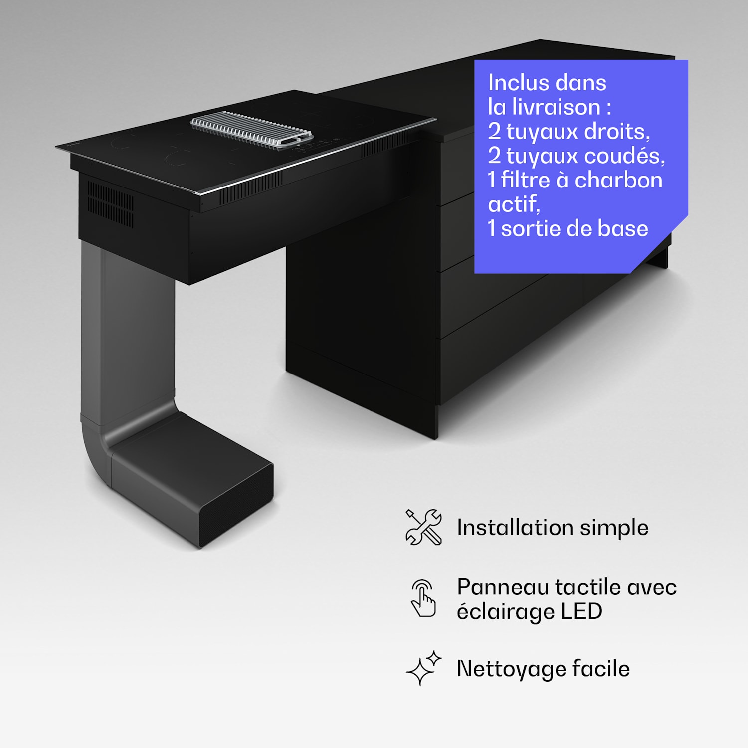 Verosteel Plaque à induction avec hotte intégrée, élégante, minimaliste, puissante 8400 W 80 cm 