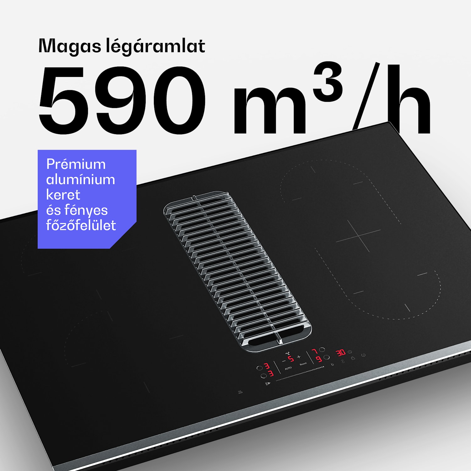 Verosteel indukciós főzőlap beépített páraelszívóval, elegáns, minimalista, 8400W, 80 cm 