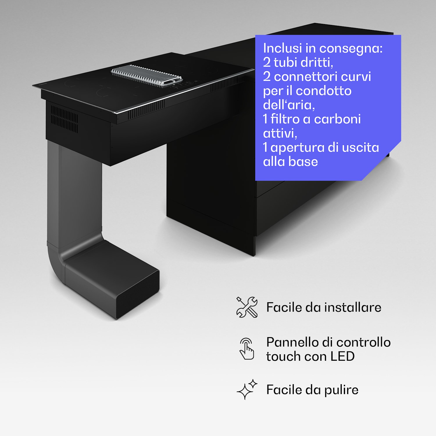 Verosteel - Piano cottura a induzione con cappa integrata, elegante, minimalista, potente, 8400 W, 80 cm 