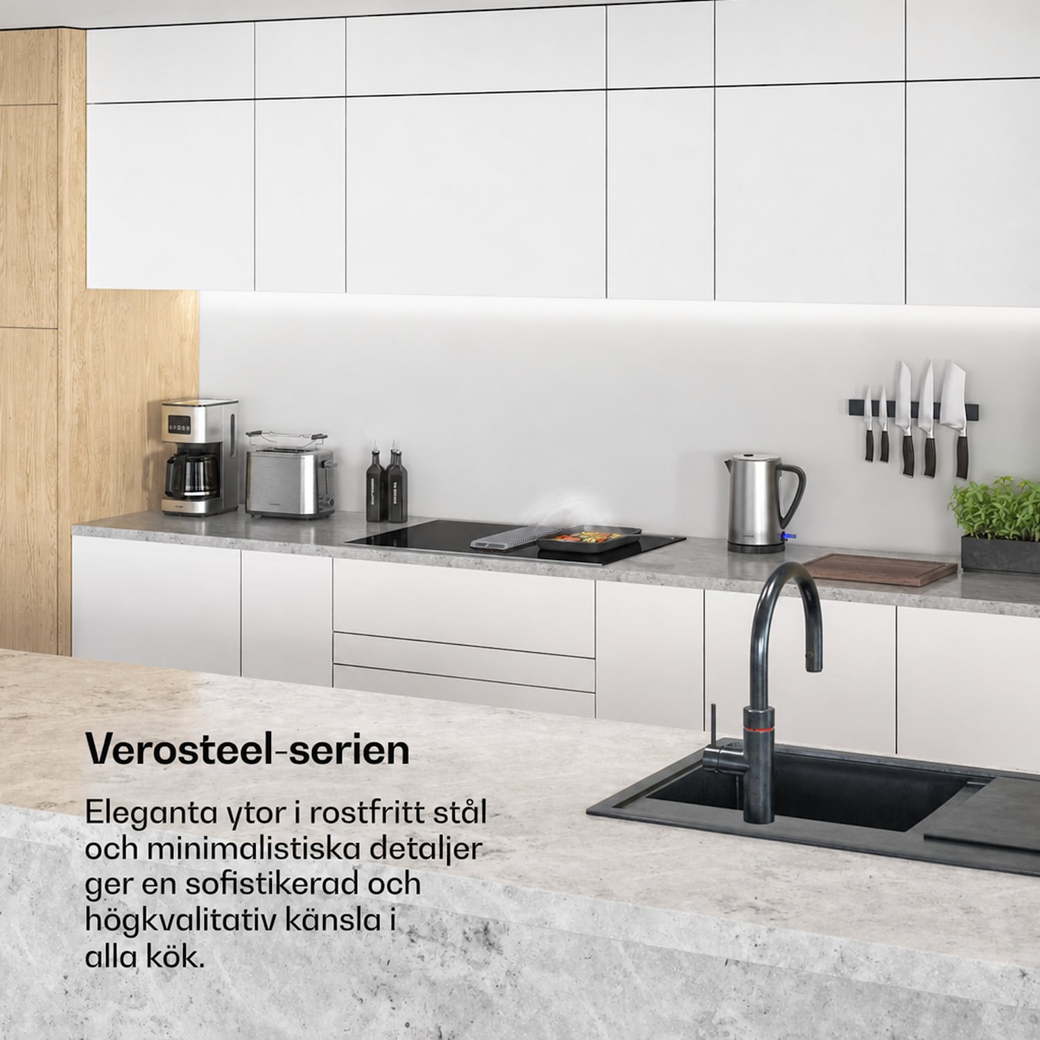 Verosteel induktionshäll med integrerad fläkt, elegant, minimalistisk, kraftfull 8400W 80cm 