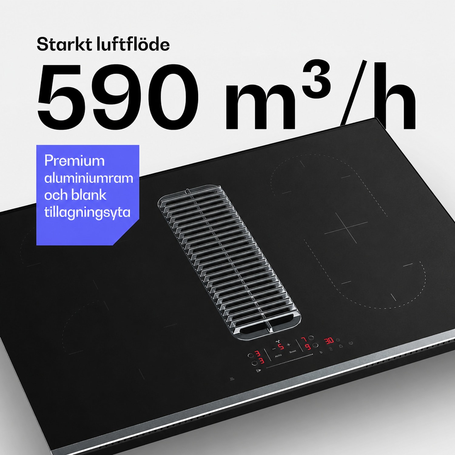 Verosteel induktionshäll med integrerad fläkt, elegant, minimalistisk, kraftfull 8400W 80cm 