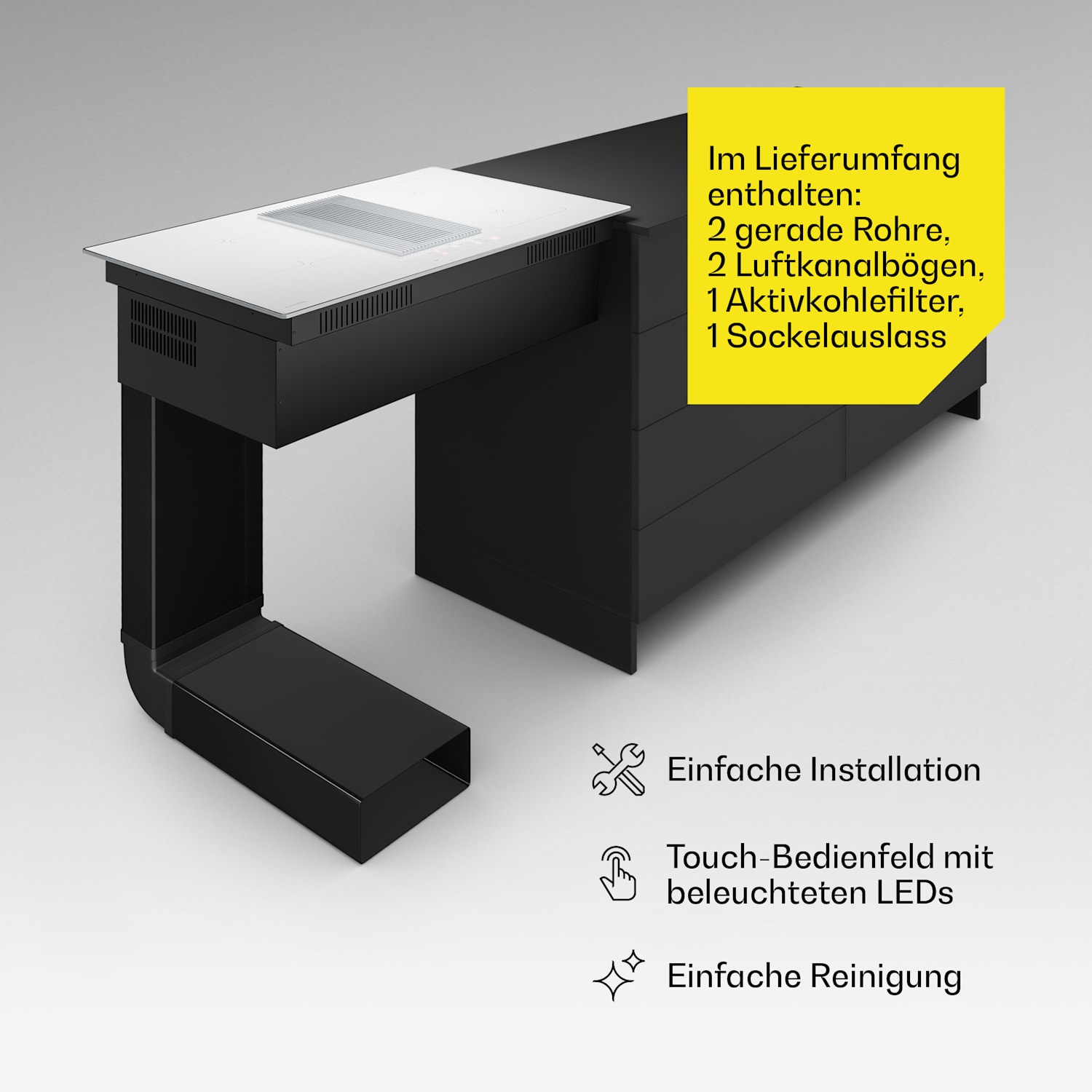 Velaire Induktionskochfeld mit Dunstabzugshaube | 4 Kochfelder | 8400 W | 80 cm 