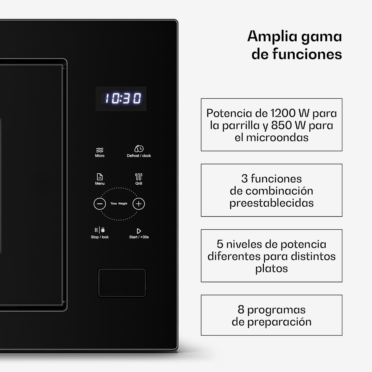 Velaire microondas empotrable con grill | 1200 W grill | 850 W microondas | 60 cm Negro
