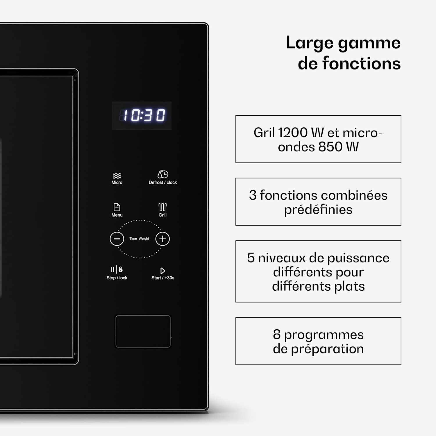 Velaire inbouwmagnetron met grill | grill 1200 W | magnetron 850 W | 60 cm Zwart