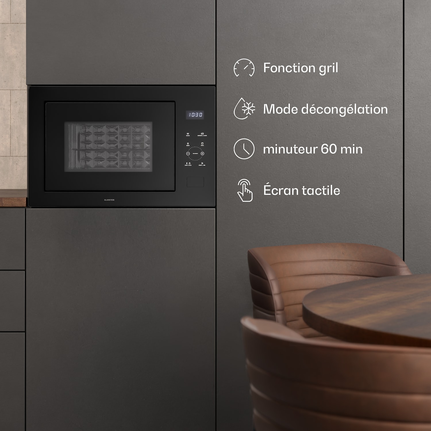 Velaire inbouwmagnetron met grill | grill 1200 W | magnetron 850 W | 60 cm Zwart